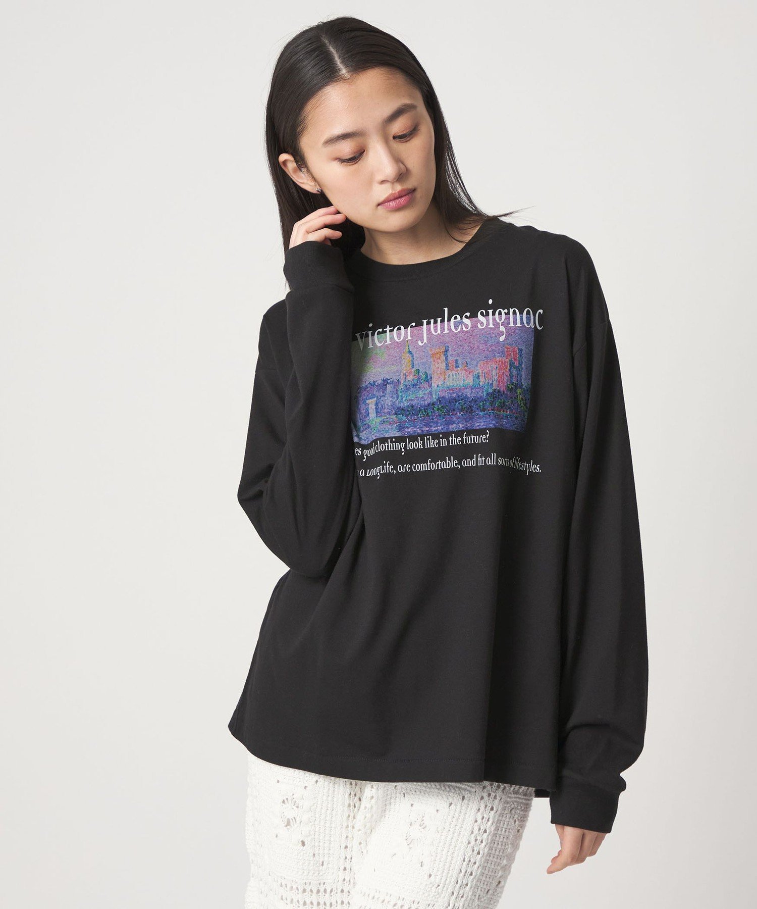 【シテン/CITEN】のCITEN ファインアートロンT インテリア・キッズ・メンズ・レディースファッション・服の通販 founy(ファウニー) 　ファッション　Fashion　レディースファッション　Fashion for Women　トップス・カットソー　Cut & Sew Tops　ロングTシャツ・Tシャツ　Longline T-Shirts & Tees　カーディガン　Cardigan, Knitwear　トレンド　Trend, Trending Now　定番　Standard, Basic Item　ビスチェ　Bustier, Corset Top　フィット　Fit, Slim Fit　フランス　France, French　ベスト　Vest, Waistcoat　ボトム　Bottoms, Lower Wear　ロング　Long, Long-Length　ワイド　Wide, Wide Fit　おすすめ　Recommended / Our Picks　BLACK|ID: prp329100004987079 ipo3291000000037358918