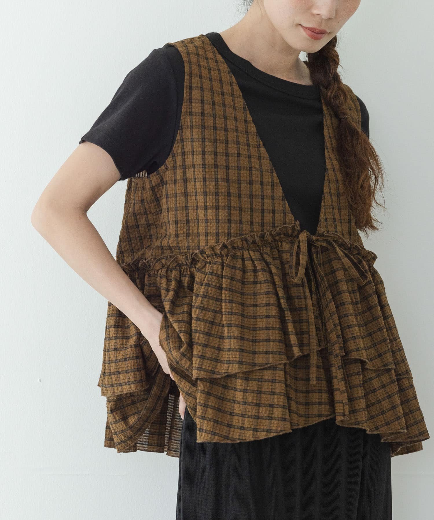 【サニーレーベル/Sonny Label / URBAN RESEARCH】のサッカーチェックペプラムベストブラウス インテリア・キッズ・メンズ・レディースファッション・服の通販 founy(ファウニー) 　ファッション　Fashion　レディースファッション　Fashion for Women　アウター　Coat / Outerwear Collection　トップス・カットソー　Cut & Sew Tops　シャツ・ブラウス・オフィスカジュアル　Elegant Blouses & Button-Ups　ベスト&ジレ / 重ね着スタイル　Vests & Gilets　2026年　2026　2026春夏・S/S　Spring/Summer 2026 SS26　おすすめ　Recommended / Our Picks　インナー　Innerwear　コンパクト　Compact, Small Size　サッカー　Seersucker, Summer Fabric　タンク　Tank Top, Sleeveless Top　チェック　Check, Plaid, Tartan　トレンド　Trend, Trending Now　ベスト　Vest, Waistcoat　ペプラム　Peplum, Flared Hem　冬　Winter / This Winter　夏　Summer　S/S・春夏　SS, Spring/Summer, Warm Season　ブラウン|ID: prp329100004987100 ipo3291000000037359045