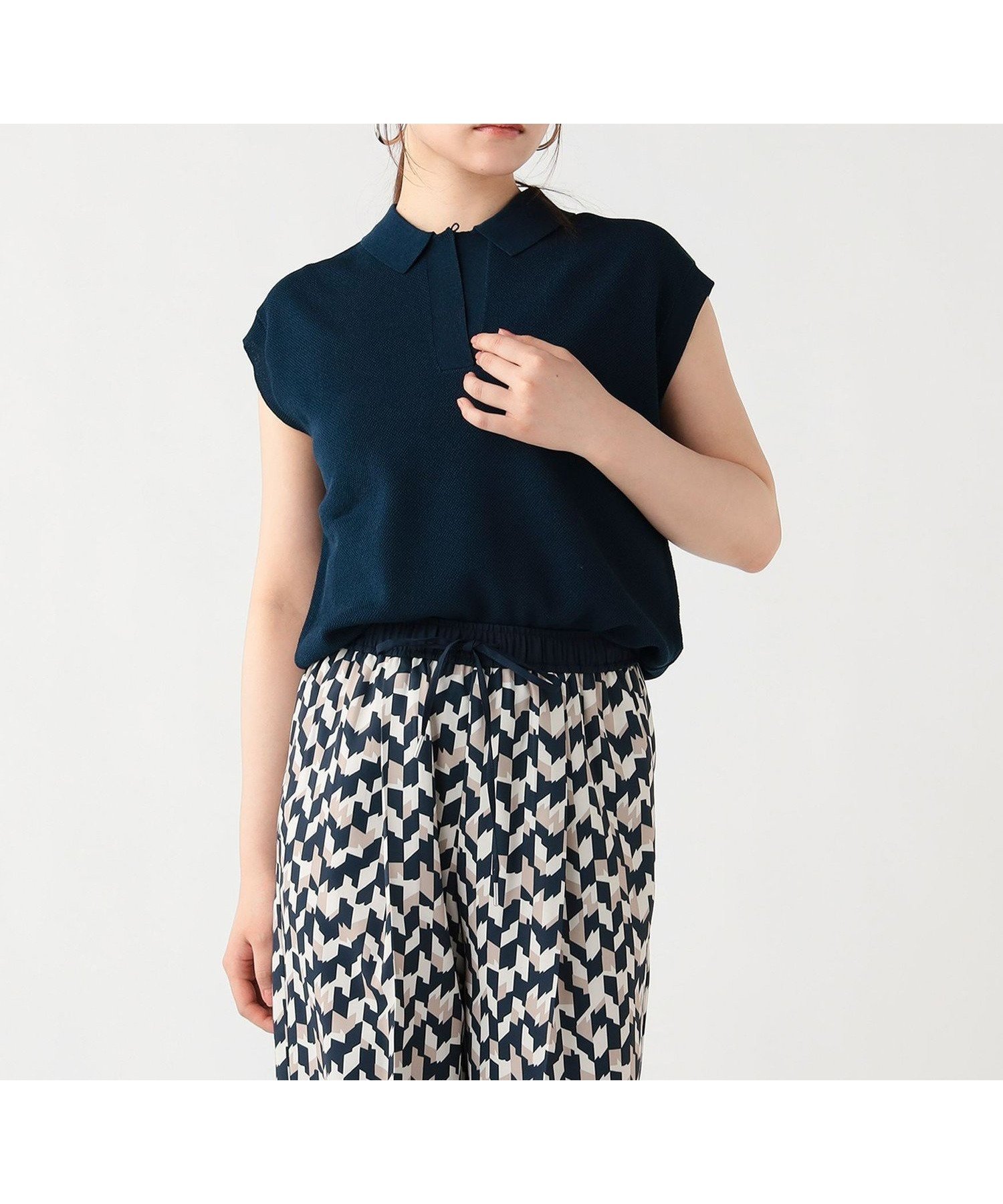 【ビームス ハート/BEAMS HEART】のニットソー ポロ インテリア・キッズ・メンズ・レディースファッション・服の通販 founy(ファウニー) 　ファッション　Fashion　レディースファッション　Fashion for Women　トップス・カットソー　Cut & Sew Tops　ニット　Knit Tops & Sweaters　シンプル　Simple, Minimal　スリーブ　Sleeve, Long Sleeve / Short Sleeve　デニム　Denim, Jeans Material　ニットソー　Knit-Sewn, Cut & Sew Knit　フレンチ　French, French Style　エレガント 上品　Elegant　定番　Standard, Basic Item　NAVY|ID: prp329100004987127 ipo3291000000037359231