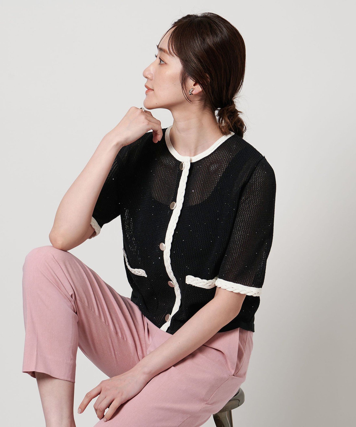 【ユナイテッドアローズ/UNITED ARROWS】のメッシュ スパンコール ニットカーディガン -ウォッシャブル- インテリア・キッズ・メンズ・レディースファッション・服の通販 founy(ファウニー) 　ファッション　Fashion　レディースファッション　Fashion for Women　トップス・カットソー　Cut & Sew Tops　ニット　Knit Tops & Sweaters　カーディガン・羽織り　Layered Style Cardigans　ウォッシャブル　Machine Washable　かぎ針　Crochet　カーディガン　Cardigan, Knitwear　ストレート　Straight, Straight Cut　スパンコール　Sequins, Sequin Embellishment　タイトスカート　Pencil Skirt, Tight Skirt　デニム　Denim, Jeans Material　ボトム　Bottoms, Lower Wear　メッシュ　Mesh, Net Fabric　アウトレット　Outlet / Clearance　夏　Summer　エレガント 上品　Elegant　BLACK|ID: prp329100004987154 ipo3291000000037359473
