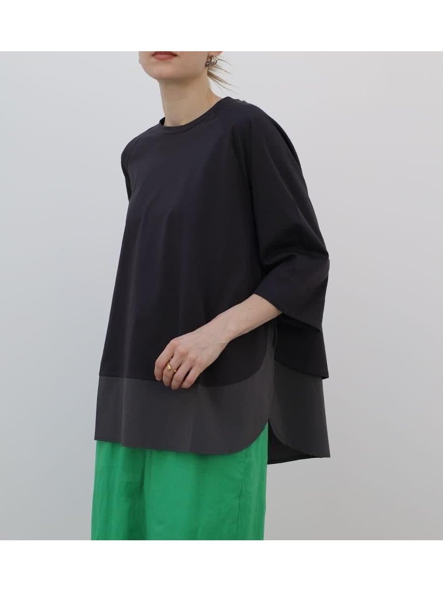 【ラシュッド/LASUD】のレイヤードデザインラウンドヘムカットソー インテリア・キッズ・メンズ・レディースファッション・服の通販 founy(ファウニー) 　ファッション　Fashion　レディースファッション　Fashion for Women　トップス・カットソー　Cut & Sew Tops　カットソー・ベーシックTシャツ　Cut-and-Sewn Tops / Stretch Tees & Basics　カットソー　Cut and Sewn Top　切替　Switching, Contrast Panel　スリーブ　Sleeve, Long Sleeve / Short Sleeve　タフタ　Taffeta, Structured Fabric　ハーフ　Half, Half-Length　夏　Summer　エレガント 上品　Elegant　チャコールグレー|ID: prp329100004987167 ipo3291000000037359558