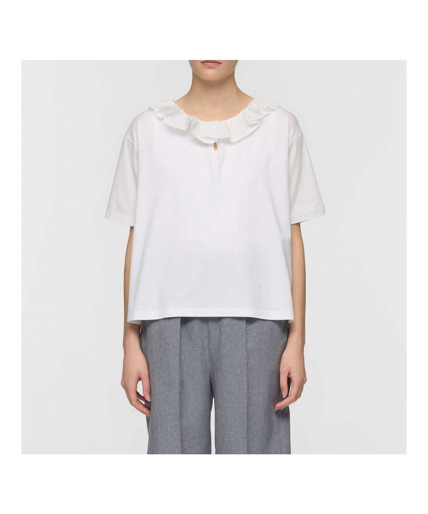 【マーコート/MARcourt】のmizuiro ind フリルカラースキッパーTシャツ インテリア・キッズ・メンズ・レディースファッション・服の通販 founy(ファウニー) 　ファッション　Fashion　レディースファッション　Fashion for Women　トップス・カットソー　Cut & Sew Tops　シャツ・ブラウス・オフィスカジュアル　Elegant Blouses & Button-Ups　ロングTシャツ・Tシャツ　Longline T-Shirts & Tees　カットソー　Cut and Sewn Top　シルケット　Silket, Silky Cotton　シンプル　Simple, Minimal　スキッパー　Skipper, Open Collar　フリル　Frill, Ruffle　ポケット　Pocket, Pocket Detail　無地　Plain, Solid Color　オフホワイト|ID: prp329100004987171 ipo3291000000037359578