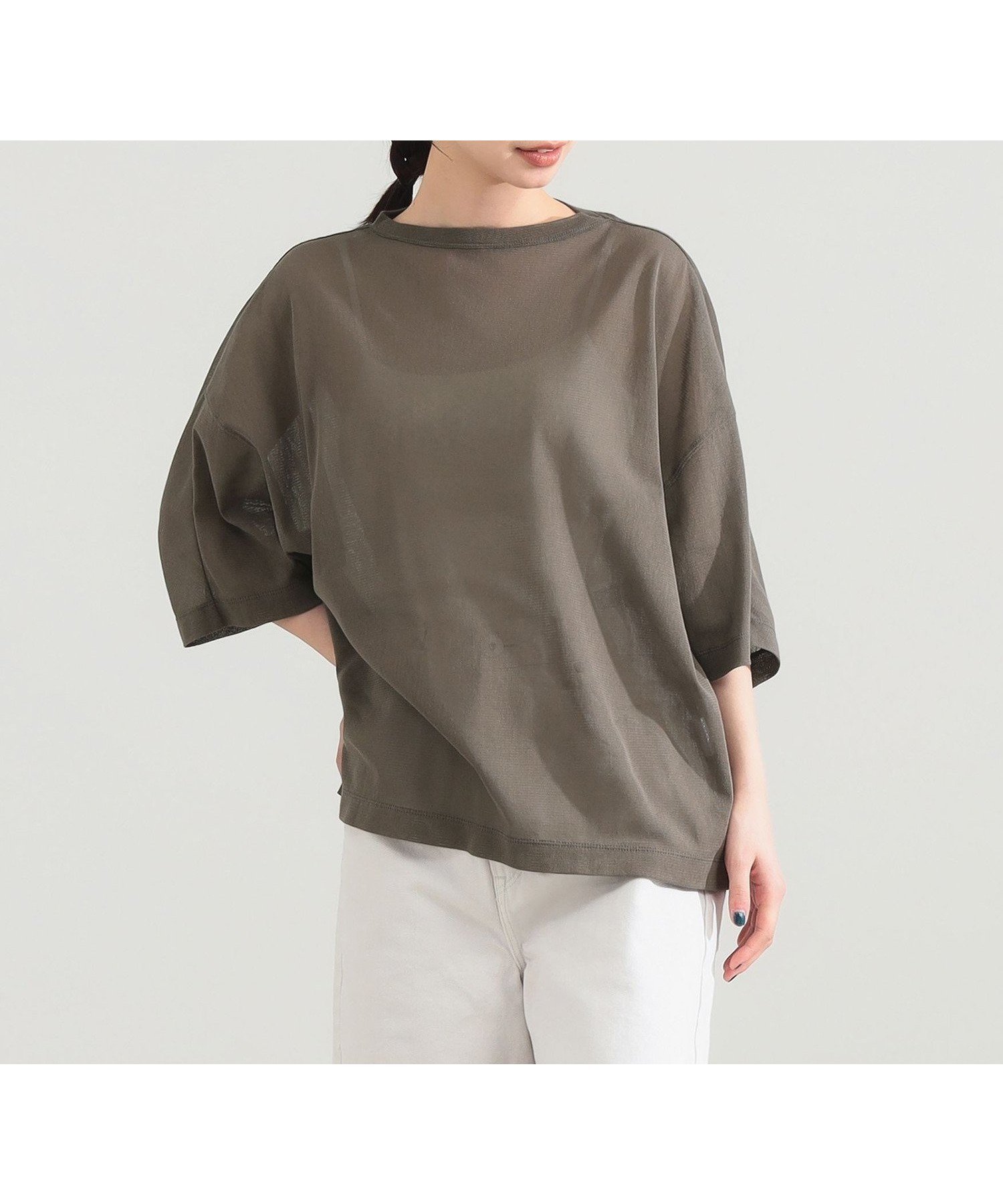 【デミルクス ビームス/Demi-Luxe BEAMS】のコットン チュール オーバー Tシャツ インテリア・キッズ・メンズ・レディースファッション・服の通販 founy(ファウニー) 　ファッション　Fashion　レディースファッション　Fashion for Women　トップス・カットソー　Cut & Sew Tops　シャツ・ブラウス・オフィスカジュアル　Elegant Blouses & Button-Ups　ロングTシャツ・Tシャツ　Longline T-Shirts & Tees　インナー　Innerwear　コンパクト　Compact, Small Size　ストレッチ　Stretch, Stretchy Fabric　スマート　Smart, Elegant　チュール　Tulip, Tulip Motif　リラックス　Relax, Relaxed Fit　エレガント 上品　Elegant　OLIVE|ID: prp329100004987172 ipo3291000000037359587