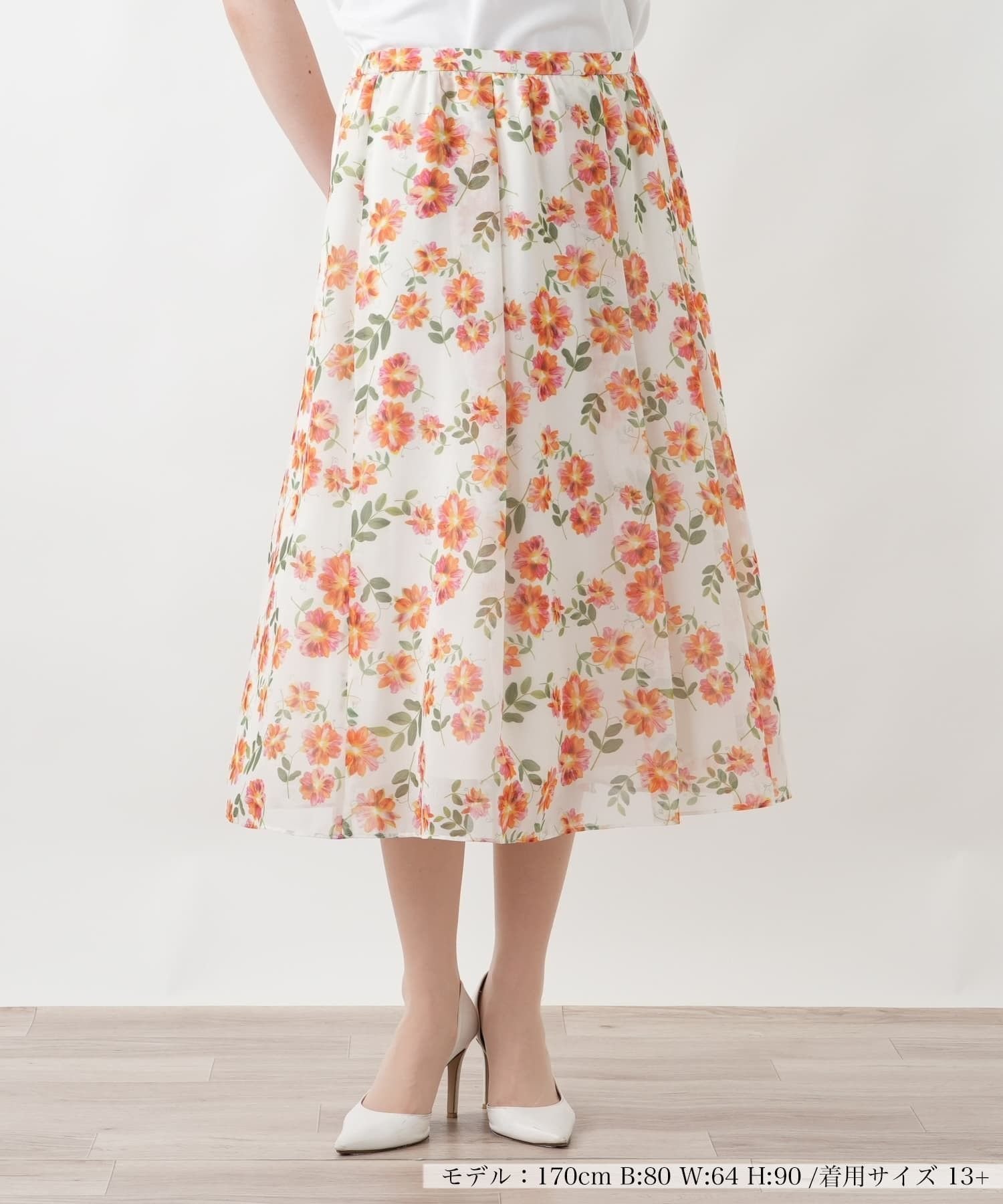 【レリアンプラスハウス/Leilian PLUS HOUSE】のプリントフレアスカート インテリア・キッズ・メンズ・レディースファッション・服の通販 founy(ファウニー) 　ファッション　Fashion　レディースファッション　Fashion for Women　スカート　Skirts　Aライン・フレアスカート　A-Line & Flared Skirts　ウォッシャブル　Machine Washable　フラワー　Flower, Floral　プリント　Print, Printed Pattern　ポケット　Pocket, Pocket Detail　夏　Summer　レンガ系|ID: prp329100004987203 ipo3291000000037359799
