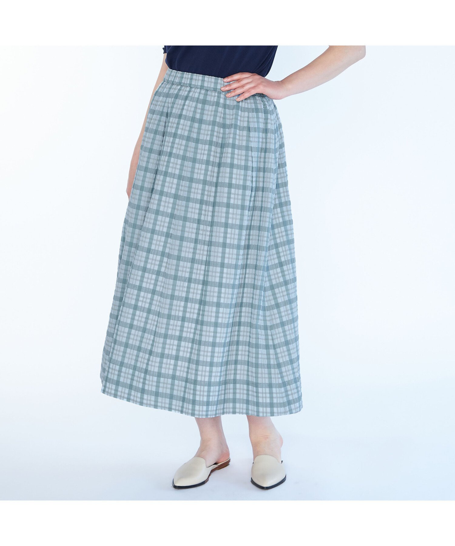 【スキャパ/SCAPA】のエアリーチェックスカート インテリア・キッズ・メンズ・レディースファッション・服の通販 founy(ファウニー) 　ファッション　Fashion　レディースファッション　Fashion for Women　スカート　Skirts　ギャザー　Gathered, Ruffled　チェック　Check, Plaid, Tartan　フレア　Flare, Flared　ロング　Long, Long-Length　夏　Summer　ライトブルー|ID: prp329100004987223 ipo3291000000037359853