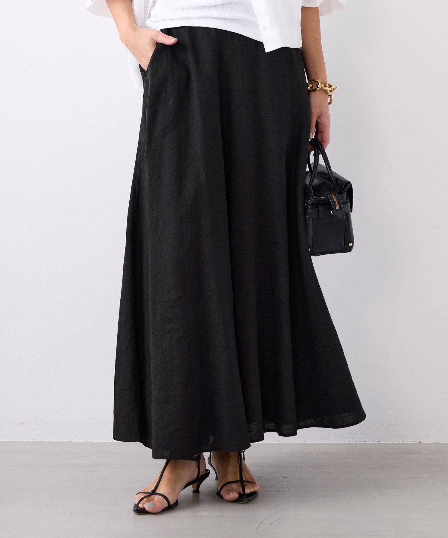 【マイカ ディール/MICA & DEAL】の製品染リネンフレアスカート インテリア・キッズ・メンズ・レディースファッション・服の通販 founy(ファウニー) 　ファッション　Fashion　レディースファッション　Fashion for Women　スカート　Skirts　Aライン・フレアスカート　A-Line & Flared Skirts　おすすめ　Recommended / Our Picks　コンパクト　Compact, Small Size　セットアップ　Set-Up, Coordinated Outfit　バランス　Balance, Style Balance　フレア　Flare, Flared　ポケット　Pocket, Pocket Detail　リネン　Linen, Linen Fabric　BLACK|ID: prp329100004987228 ipo3291000000037359869