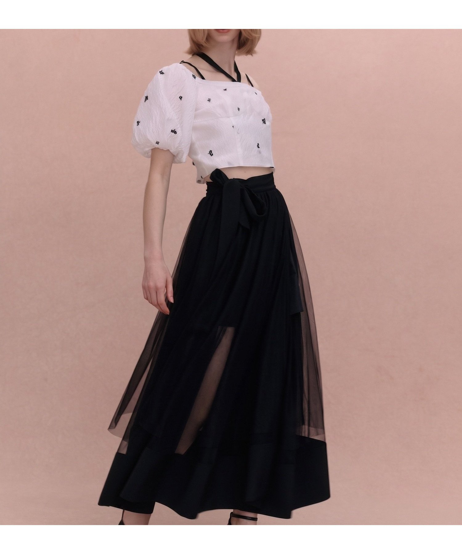 【エイミーイストワール/eimy istoire】のTULLE WRAP RIBBON SKIRT インテリア・キッズ・メンズ・レディースファッション・服の通販 founy(ファウニー) 　ファッション　Fashion　レディースファッション　Fashion for Women　スカート　Skirts　コンパクト　Compact, Small Size　サテン　Satin, Glossy Fabric　シンプル　Simple, Minimal　スニーカー　Sneakers, Trainers　チュール　Tulip, Tulip Motif　なめらか　Smooth, Silky Texture　バランス　Balance, Style Balance　ファブリック　Fabric, Textile　ラップ　Wrap, Wrap Design　リボン　Ribbon, Bow　ロング　Long, Long-Length　再入荷　Restock / Back in Stock　おすすめ　Recommended / Our Picks　エレガント 上品　Elegant　BLACK|ID: prp329100004987241 ipo3291000000037359921