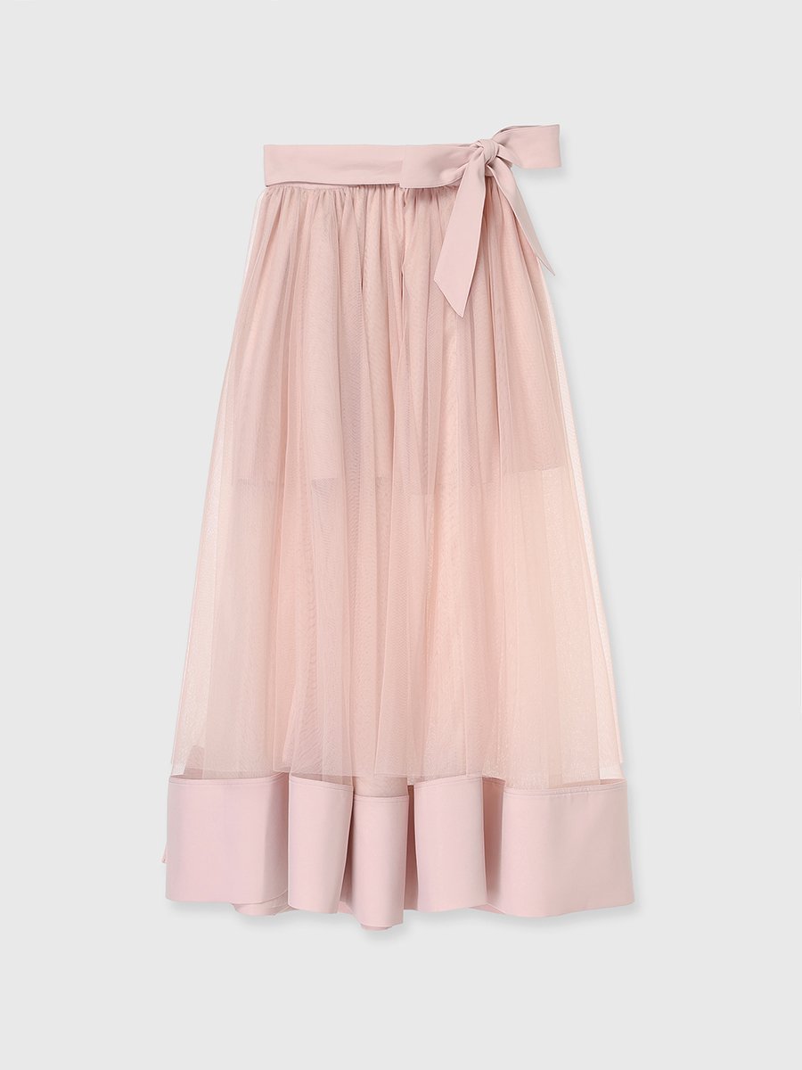 【エイミーイストワール/eimy istoire】のTULLE WRAP RIBBON SKIRT インテリア・キッズ・メンズ・レディースファッション・服の通販 founy(ファウニー) 　ファッション　Fashion　レディースファッション　Fashion for Women　スカート　Skirts　コンパクト　Compact, Small Size　サテン　Satin, Glossy Fabric　シンプル　Simple, Minimal　スニーカー　Sneakers, Trainers　チュール　Tulip, Tulip Motif　なめらか　Smooth, Silky Texture　バランス　Balance, Style Balance　ファブリック　Fabric, Textile　ラップ　Wrap, Wrap Design　リボン　Ribbon, Bow　ロング　Long, Long-Length　再入荷　Restock / Back in Stock　おすすめ　Recommended / Our Picks　エレガント 上品　Elegant　PINK|ID: prp329100004987241 ipo3291000000037359922