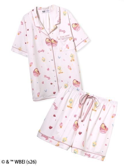 【スナイデル ホーム/SNIDEL HOME】の【WEB限定】【セット商品】【Tweety】開襟シャツ カットショートパンツSET インテリア・キッズ・メンズ・レディースファッション・服の通販 founy(ファウニー) 　ファッション　Fashion　レディースファッション　Fashion for Women　セットアップ　Matching Sets　レディースパンツ・ボトムス　Pants & Trousers / Bottoms　パンツ　Pants & Trousers　ショートパンツ・ハーフパンツ　High-Waisted & Relaxed Shorts　イエロー　Yellow　カットソー　Cut and Sewn Top　グラフィック　Graphic, Graphic Design　コレクション　Collection, Seasonal Line　サマー　Summer, Summer Style　ショート　Short, Short Length　スウィート　Sweet, Cute Style　ストライプ　Stripe, Striped Pattern　スマート　Smart, Elegant　セットアップ　Set-Up, Coordinated Outfit　チャーム　Charm, Pendant　トレンド　Trend, Trending Now　なめらか　Smooth, Silky Texture　人気　Popular, Best Seller　パイピング　Piping, Trim Design　ポケット　Pocket, Pocket Detail　モチーフ　Motif, Design Theme　無地　Plain, Solid Color　おすすめ　Recommended / Our Picks　夏　Summer　ギフト プレゼント　Gift / Present　PNK[066]|ID: prp329100004987280 ipo3291000000037360066
