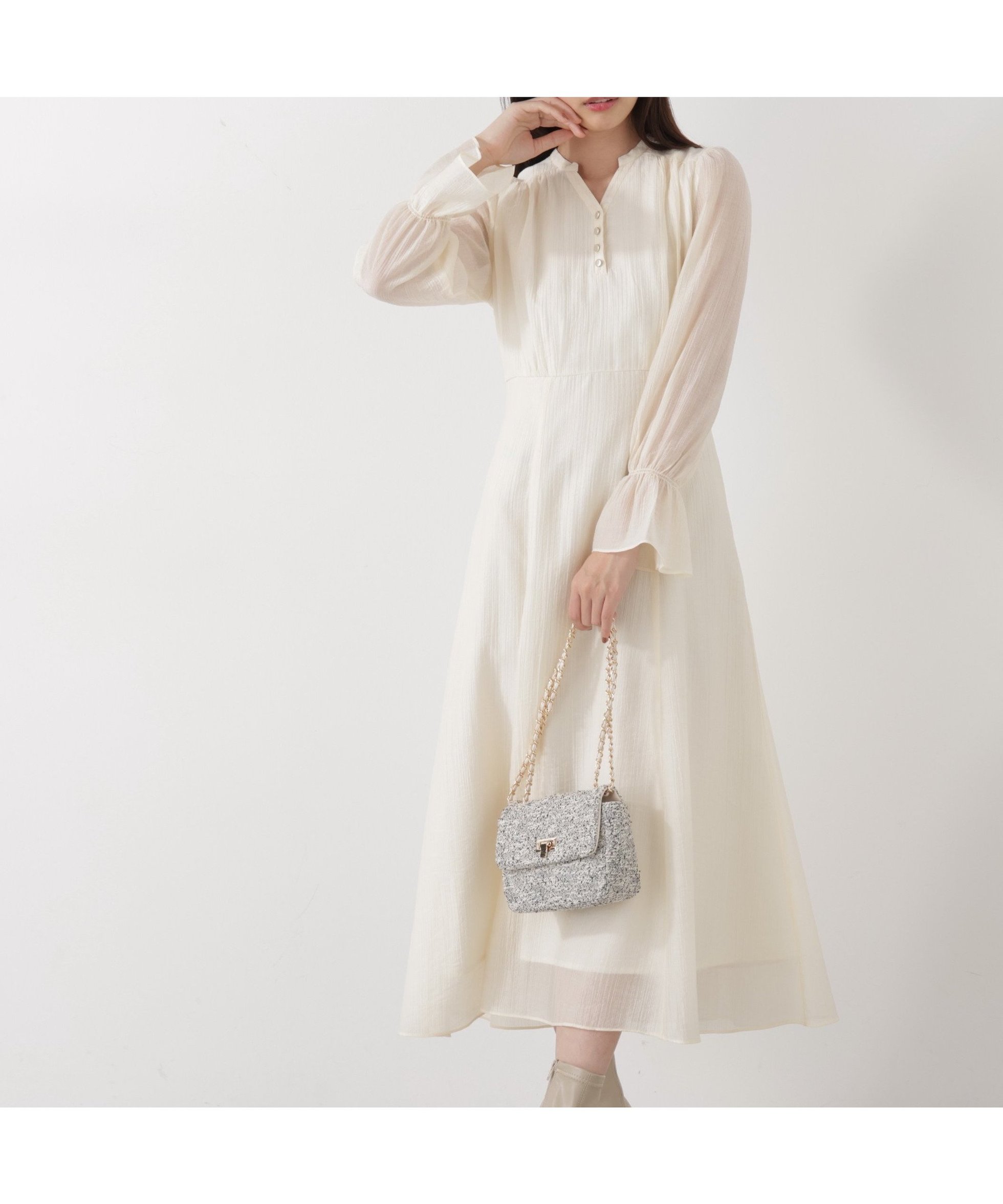 【プロポーション ボディドレッシング/PROPORTION BODY DRESSING】のバックレースアップレディワンピース 26SS インテリア・キッズ・メンズ・レディースファッション・服の通販 founy(ファウニー) 　ファッション　Fashion　レディースファッション　Fashion for Women　ワンピース　Dresses　2026年　2026　2026春夏・S/S　Spring/Summer 2026 SS26　シアー　Sheer, See-Through　スリーブ　Sleeve, Long Sleeve / Short Sleeve　フェミニン　Feminine, Girly　フロント　Front, Front Design　レース　Lace, Lace Fabric　アイボリー2|ID: prp329100004987291 ipo3291000000037360099