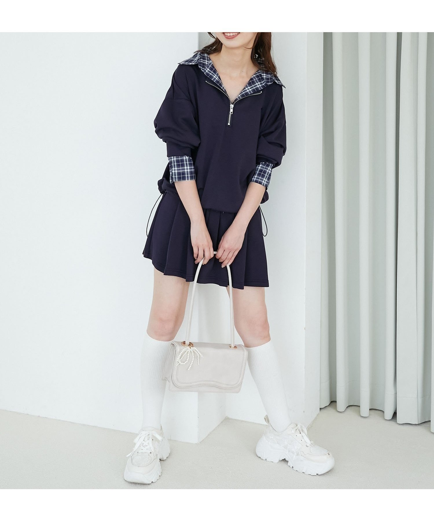 【マジェスティック レゴン/MAJESTIC LEGON】のレイヤード風スウェットセットアップ インテリア・キッズ・メンズ・レディースファッション・服の通販 founy(ファウニー) 　ファッション　Fashion　レディースファッション　Fashion for Women　トップス・カットソー　Cut & Sew Tops　レディースパーカー・カジュアルフーディー　Casual Hoodies & Sweatshirts　スウェット・クルーネックトップス　Sweatshirts & Crewnecks / Relaxed Fit Sweat Tops　厚底　Platform Shoes　ショルダー　Shoulder, Shoulder Strap　シンプル　Simple, Minimal　スウェット / スエット　Sweatshirt, Sweatwear　スニーカー　Sneakers, Trainers　セットアップ　Set-Up, Coordinated Outfit　ダウン　Down, Puffer　ドッキング　Docking, Mixed Material　ドロップ　Drop Shoulder, Dropped Style　フィット　Fit, Slim Fit　フェミニン　Feminine, Girly　ボトム　Bottoms, Lower Wear　ミュール　Mule, Backless Shoes　リラックス　Relax, Relaxed Fit　ロング　Long, Long-Length　再入荷　Restock / Back in Stock　おすすめ　Recommended / Our Picks　ネイビー|ID: prp329100004987296 ipo3291000000037360121