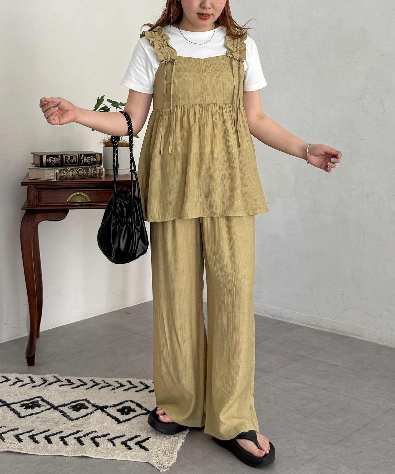 【シーピーシーエム/CPCM】のレーヨンフリルセットアップ インテリア・キッズ・メンズ・レディースファッション・服の通販 founy(ファウニー) 　ファッション　Fashion　レディースファッション　Fashion for Women　セットアップ　Matching Sets　インナー　Innerwear　サンダル　Sandals, Summer Shoes　シャーリング　Shirring, Ruched　ショルダー　Shoulder, Shoulder Strap　セットアップ　Set-Up, Coordinated Outfit　デニム　Denim, Jeans Material　フリル　Frill, Ruffle　リラックス　Relax, Relaxed Fit　ワイド　Wide, Wide Fit　おすすめ　Recommended / Our Picks　夏　Summer　イエロー|ID: prp329100004987305 ipo3291000000037360157