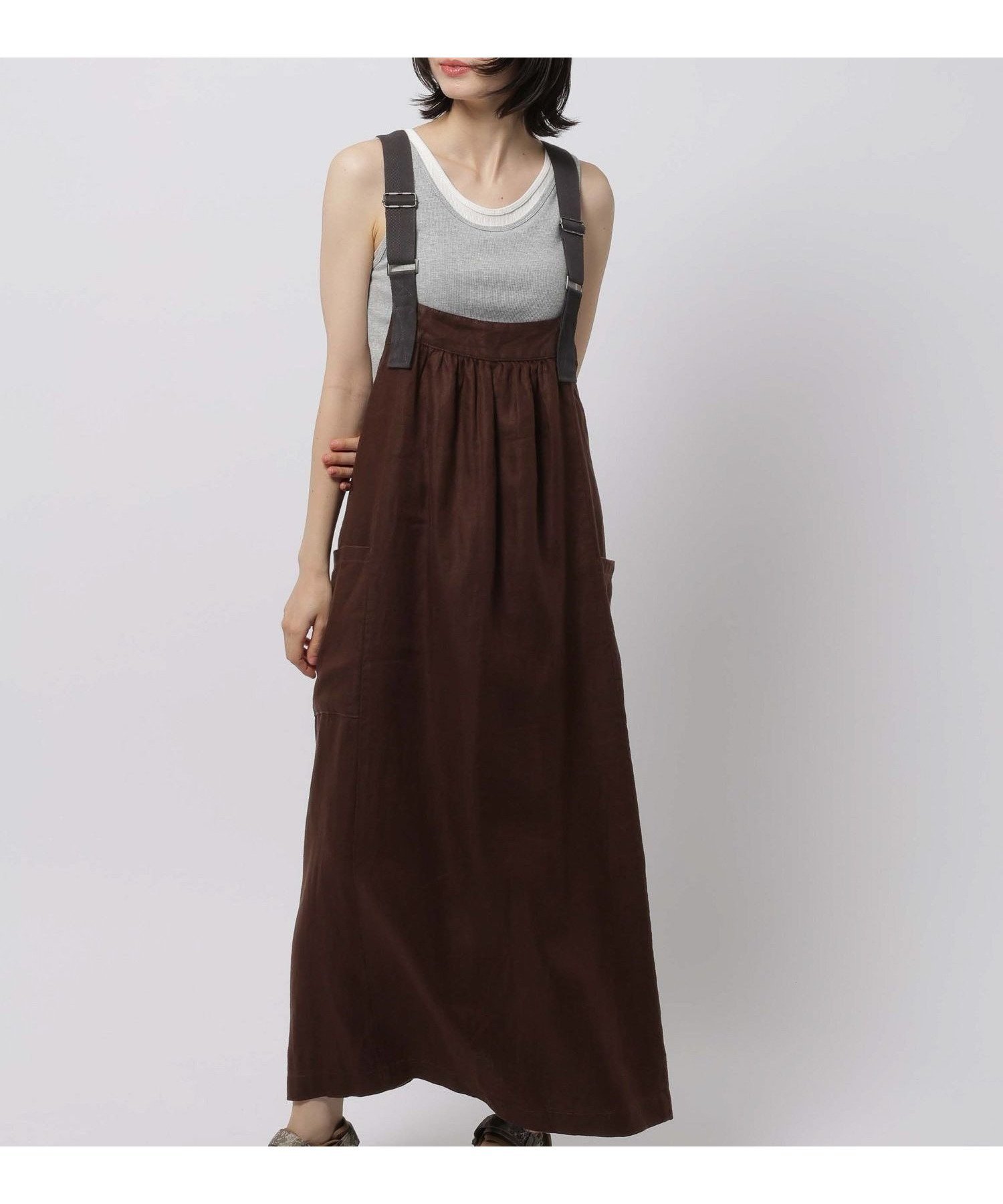 【ニコアンド/niko and】のFINEリネンポケットワンピース インテリア・キッズ・メンズ・レディースファッション・服の通販 founy(ファウニー) 　ファッション　Fashion　レディースファッション　Fashion for Women　ワンピース　Dresses　おすすめ　Recommended / Our Picks　キャミ　Camisole, Cami Top　シアー　Sheer, See-Through　ストライプ　Stripe, Striped Pattern　ノースリーブ　Sleeveless, No-Sleeve　ポケット　Pocket, Pocket Detail　リネン　Linen, Linen Fabric　ワーク　Workwear, Utility Style　夏　Summer　ブラウン|ID: prp329100004987310 ipo3291000000037360175