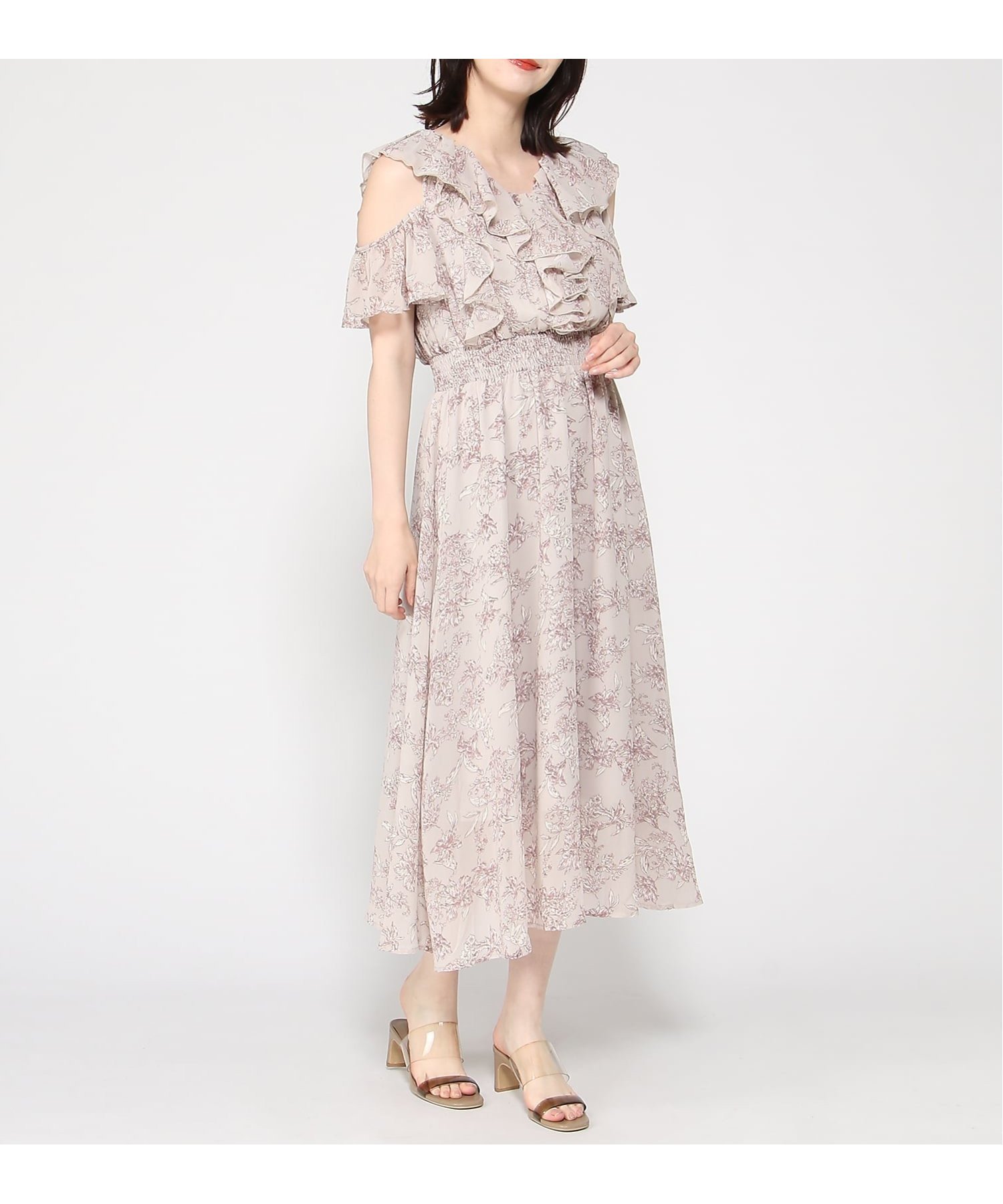 【イング/INGNI】のINGNI/肩あき花柄フリルOP インテリア・キッズ・メンズ・レディースファッション・服の通販 founy(ファウニー) 　ファッション　Fashion　レディースファッション　Fashion for Women　ワンピース　Dresses　フリル　Frill, Ruffle　ピンク|ID: prp329100004987317 ipo3291000000037360202