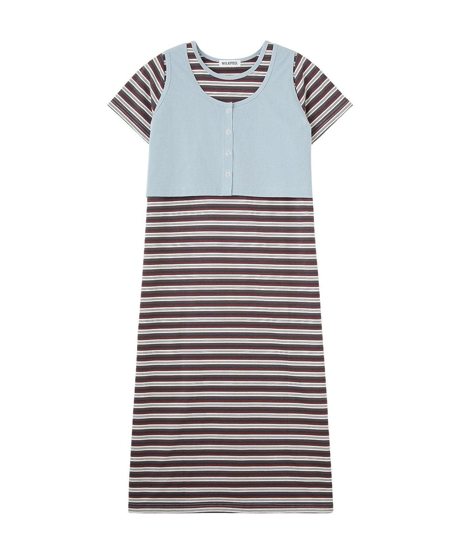 【ミルクフェド/MILKFED.】のTANK TOP AND STRIPED DRESS SET インテリア・キッズ・メンズ・レディースファッション・服の通販 founy(ファウニー) 　ファッション　Fashion　レディースファッション　Fashion for Women　ワンピース　Dresses　フォーマル・パーティードレス・結婚式用ドレス　Elegant & Casual Dresses　春　Spring　クロップド　Cropped, Short Length　タンク　Tank Top, Sleeveless Top　トレンド　Trend, Trending Now　フロント　Front, Front Design　ボーダー　Border, Stripe　無地　Plain, Solid Color　リラックス　Relax, Relaxed Fit　S/S・春夏　SS, Spring/Summer, Warm Season　再入荷　Restock / Back in Stock　おすすめ　Recommended / Our Picks　夏　Summer　旅行　Travel　LtBLUE|ID: prp329100004987335 ipo3291000000037360301
