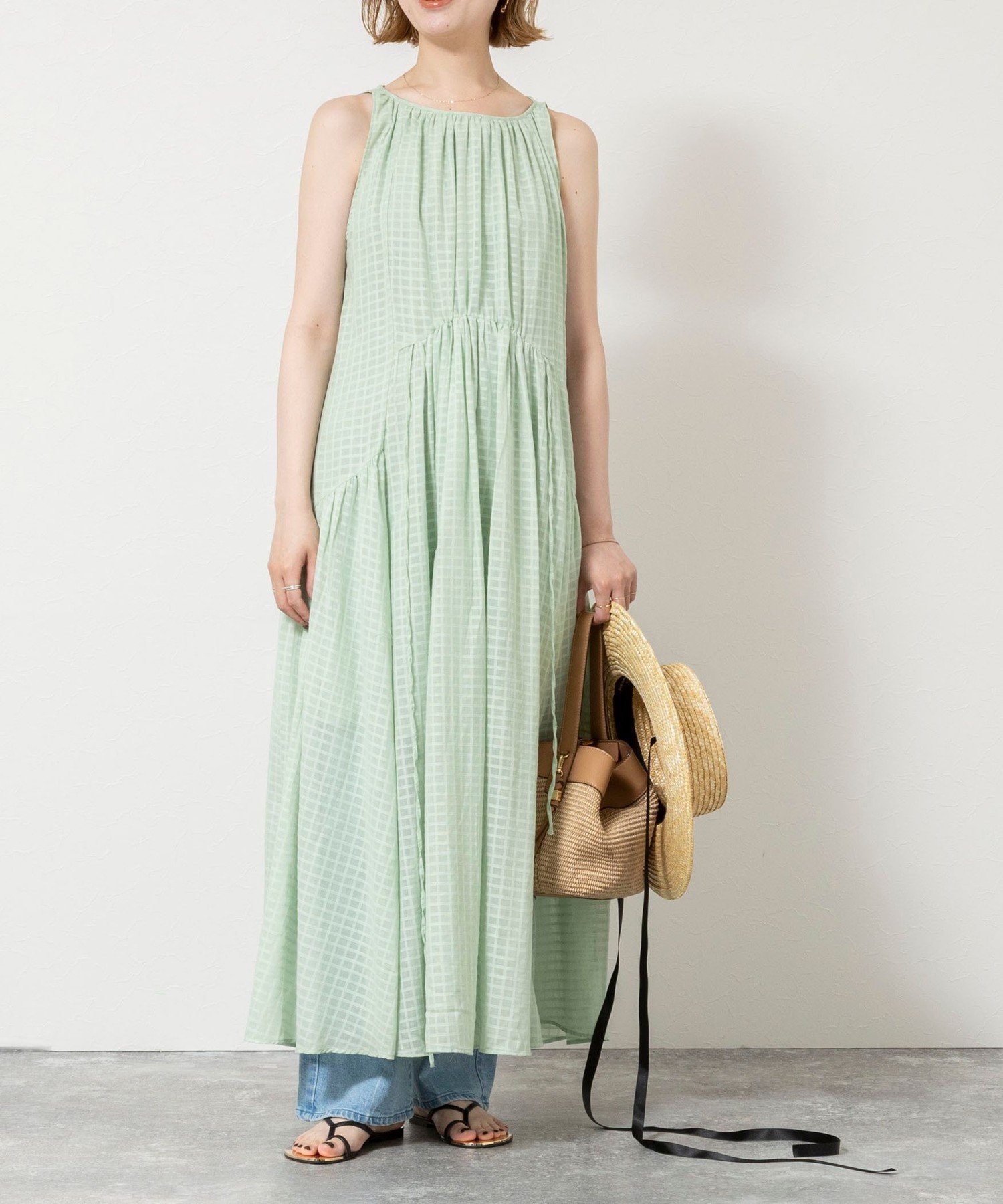 【ノーリーズ/NOLLEY'S】の【WALANCE/ワランス】natural dye sheer cotton check gather dress インテリア・キッズ・メンズ・レディースファッション・服の通販 founy(ファウニー) 　ファッション　Fashion　レディースファッション　Fashion for Women　ワンピース　Dresses　フォーマル・パーティードレス・結婚式用ドレス　Elegant & Casual Dresses　ドレス　Dress, One-Piece　おすすめ　Recommended / Our Picks　夏　Summer　2026年　2026　2026春夏・S/S　Spring/Summer 2026 SS26　メロングリーン|ID: prp329100004987359 ipo3291000000037360420