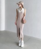 【ロイヤルパーティー/ROYAL PARTY】のロゴ刺しゅう配色ダブルZIPニットタイトワンピース 大人の最旬トレンドファッション＆コーディネート founy(ファウニー) ファッション Fashion レディースファッション Fashion for Women ワンピース Dresses ダブル Double, Double-Breasted thumbnail ベージュ|ID: prp329100004987382 ipo3291000000037360583