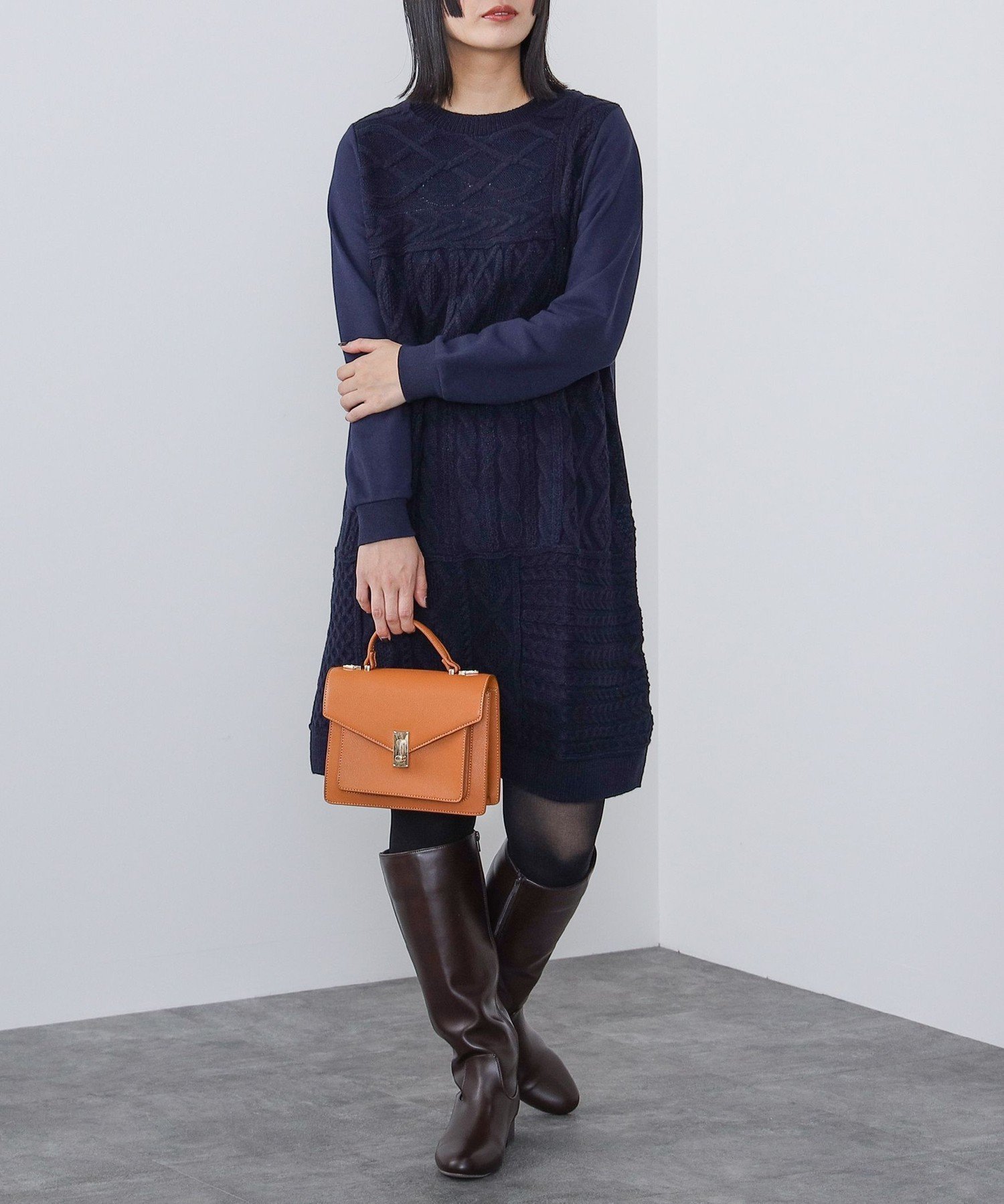 【ビームス ウイメン/BEAMS】のパッチワーク風 ニットコンビ ワンピース インテリア・キッズ・メンズ・レディースファッション・服の通販 founy(ファウニー) 　ファッション　Fashion　レディースファッション　Fashion for Women　ワンピース　Dresses　おすすめ　Recommended / Our Picks　コンビ　Combo, Combination Style　パッチワーク　Patchwork, Mixed Fabric　リラックス　Relax, Relaxed Fit　ロング　Long, Long-Length　NAVY|ID: prp329100004987412 ipo3291000000037360971