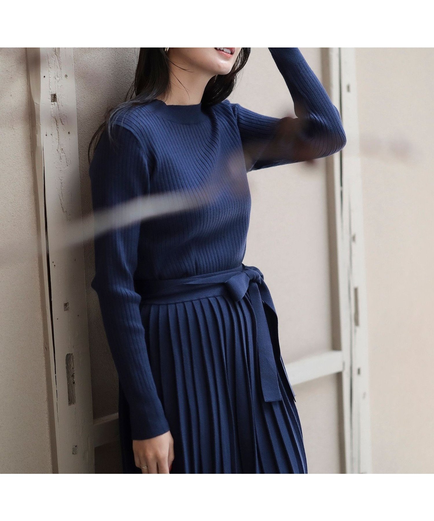 【ビームス ウイメン/BEAMS】のリブニット スカートセットアップ(S~M・セットアイテム) インテリア・キッズ・メンズ・レディースファッション・服の通販 founy(ファウニー) 　ファッション　Fashion　レディースファッション　Fashion for Women　セットアップ　Matching Sets　スカート・ミニ/ミディ/マキシ　Skirts / Mini, Midi & Maxi Skirts　シンプル　Simple, Minimal　セットアップ　Set-Up, Coordinated Outfit　ハイネック　High Neck, Mock Neck　フィット　Fit, Slim Fit　プリーツ　Pleats, Pleated　ベーシック　Basic, Essential　リブニット　Rib Knit, Ribbed Knit　ワイドリブ　Wide Rib, Wide Ribbed Knit　エレガント 上品　Elegant　NAVY|ID: prp329100004987413 ipo3291000000037360977
