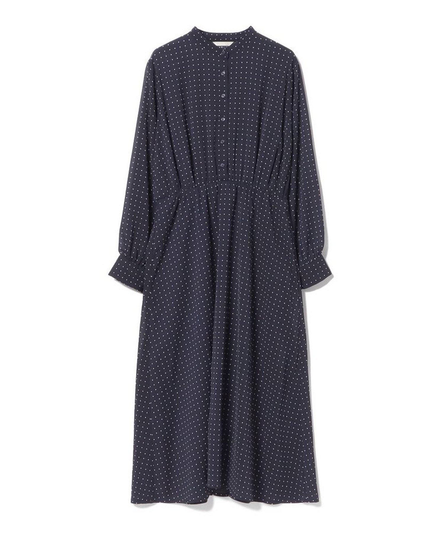 【ビームス ウイメン/BEAMS】のドットプリント フレア ワンピース インテリア・キッズ・メンズ・レディースファッション・服の通販 founy(ファウニー) 　ファッション　Fashion　レディースファッション　Fashion for Women　ワンピース　Dresses　エレガント 上品　Elegant　シューズ　Shoes, Footwear　ドット　Polka Dot, Dot Pattern　バランス　Balance, Style Balance　フォーマル　Formal, Dressy　フラット　Flat, Flat Shoes　フレア　Flare, Flared　ブラウジング　Blouson Silhouette, Cinched Waist　プリント　Print, Printed Pattern　リラックス　Relax, Relaxed Fit　NAVY|ID: prp329100004987415 ipo3291000000037360984