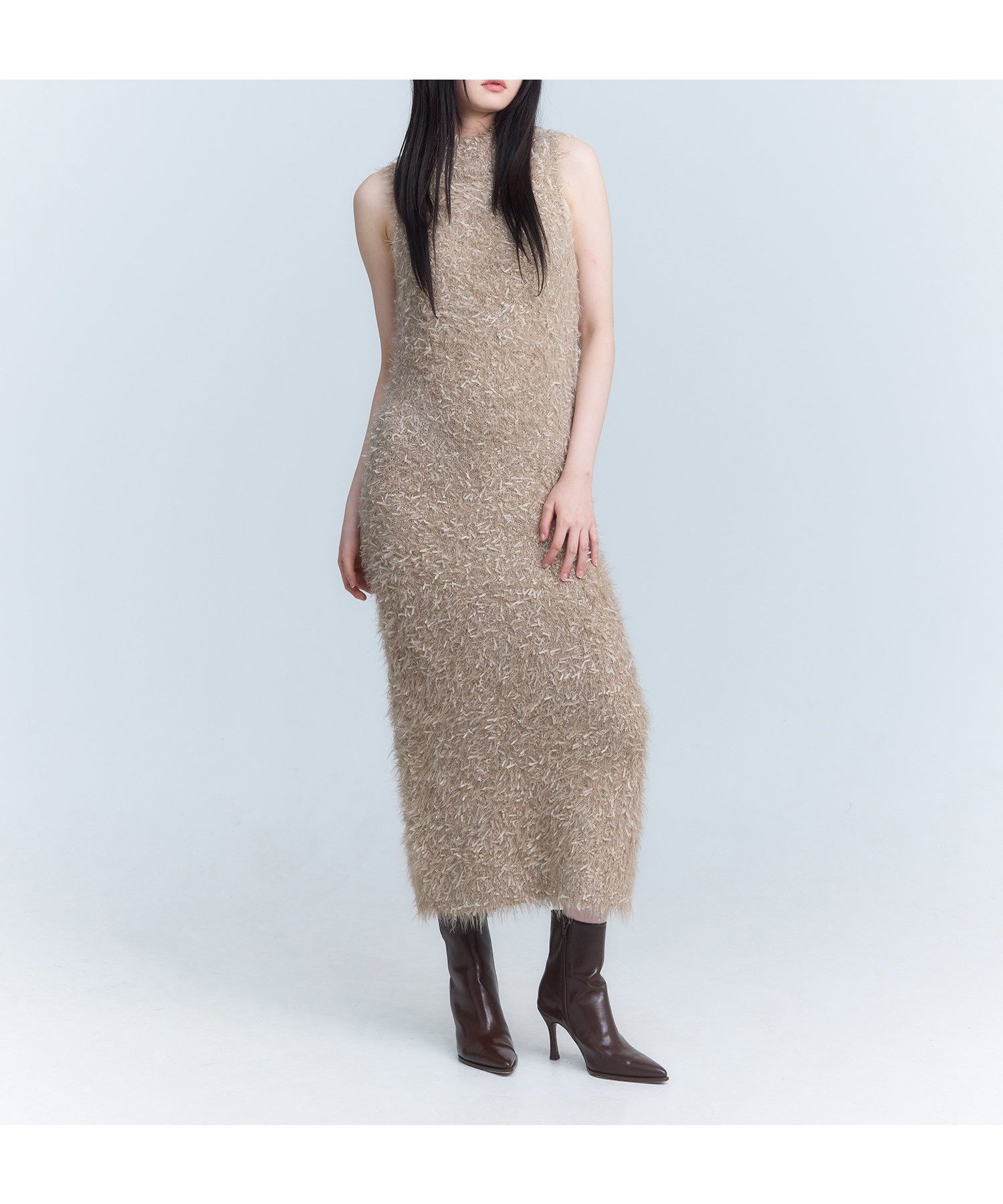 【エイミーイストワール/eimy istoire】のリボンファンシーヤーンニットワンピース インテリア・キッズ・メンズ・レディースファッション・服の通販 founy(ファウニー) 　ファッション　Fashion　レディースファッション　Fashion for Women　ワンピース　Dresses　ニットワンピース　Knit Dresses　おすすめ　Recommended / Our Picks　カーディガン　Cardigan, Knitwear　ショート　Short, Short Length　ノースリーブ　Sleeveless, No-Sleeve　再入荷　Restock / Back in Stock　BEIGE|ID: prp329100004987418 ipo3291000000037360993