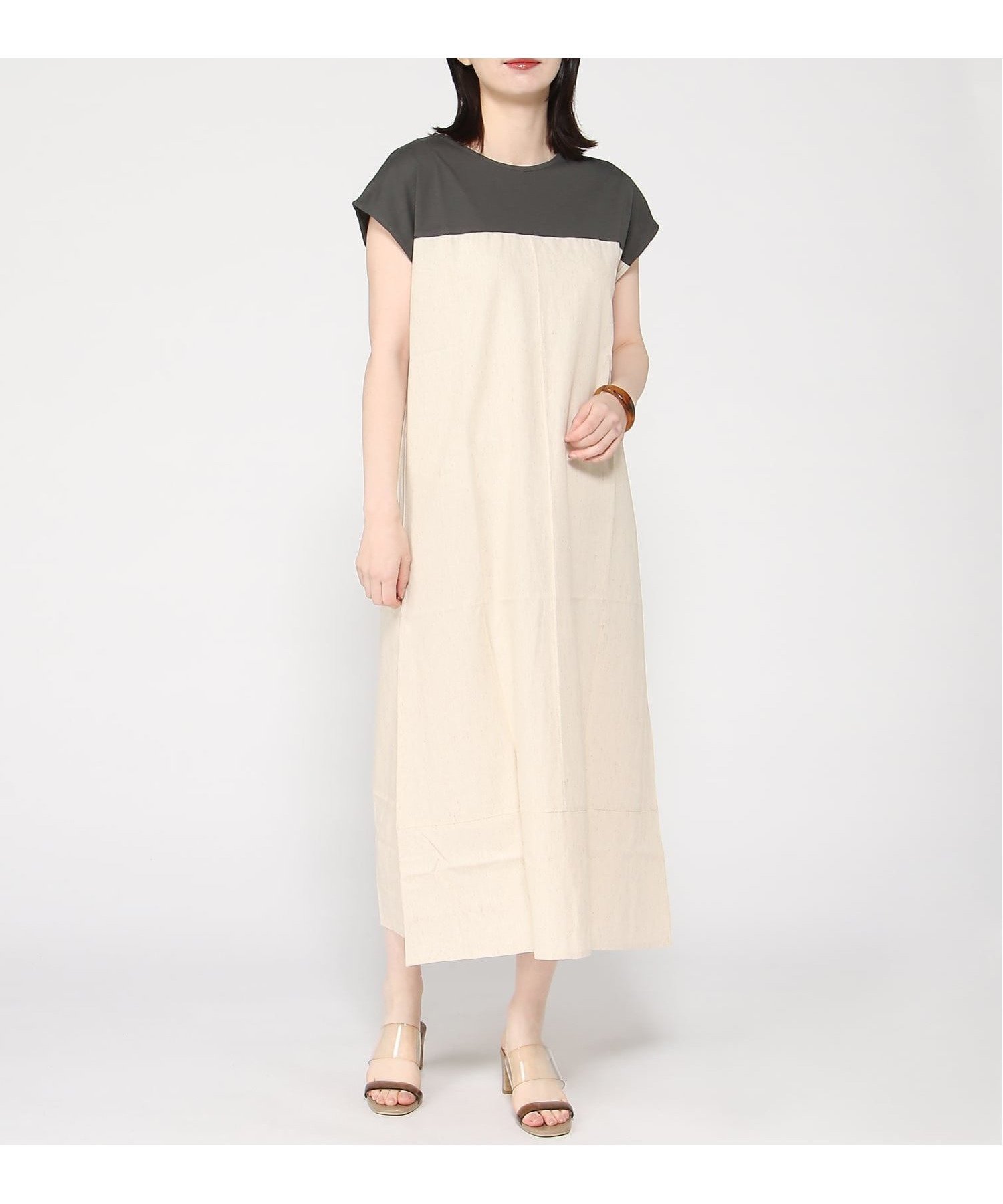 【インタープラネット/INTERPLANET】のDRY COTTONバイカラー切替ワンピース 大人の最旬トレンドファッション＆コーディネート founy(ファウニー) 　ファッション　Fashion　レディースファッション　Fashion for Women　ワンピース　Dresses　スリーブ　Sleeve, Long Sleeve / Short Sleeve　フレンチ　French, French Style　リラックス　Relax, Relaxed Fit　ロング　Long, Long-Length　切替　Switching, Contrast Panel　 other-1|ID: prp329100004987430 ipo3291000000037361747