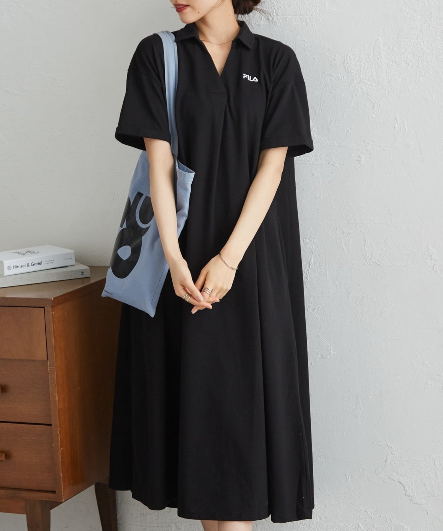 【ラナン/Ranan】のFILA ゆったりフレアーポロワンピース インテリア・キッズ・メンズ・レディースファッション・服の通販 founy(ファウニー) 　ファッション　Fashion　レディースファッション　Fashion for Women　ワンピース　Dresses　鹿の子　Piqué, Kanoko Fabric　シンプル　Simple, Minimal　ポケット　Pocket, Pocket Detail　ポロシャツ　Polo Shirt, Collared Tee　再入荷　Restock / Back in Stock　ブラック|ID: prp329100004987451 ipo3291000000037362037
