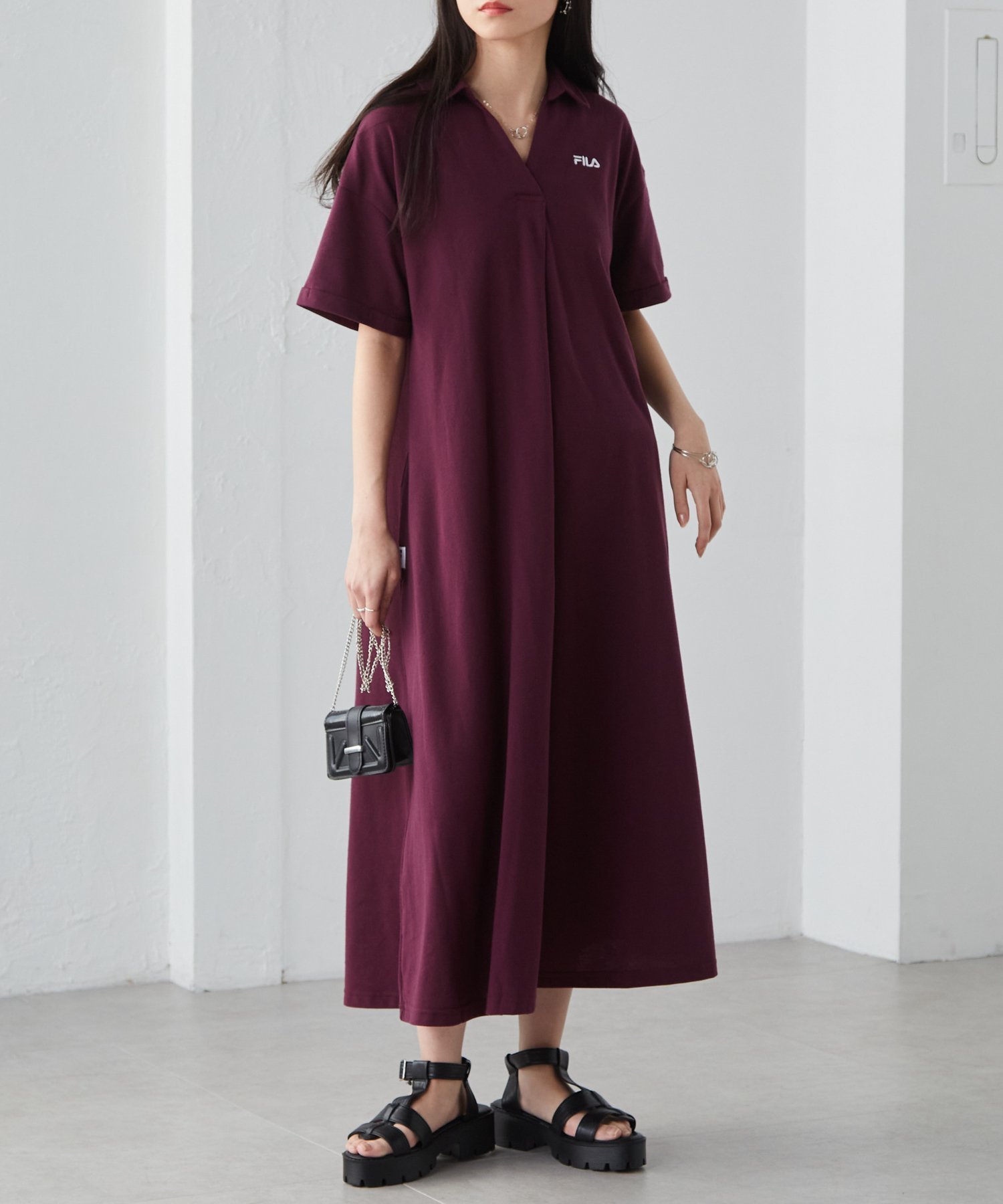【ラナン/Ranan】のFILA ゆったりフレアーポロワンピース インテリア・キッズ・メンズ・レディースファッション・服の通販 founy(ファウニー) 　ファッション　Fashion　レディースファッション　Fashion for Women　ワンピース　Dresses　鹿の子　Piqué, Kanoko Fabric　シンプル　Simple, Minimal　ポケット　Pocket, Pocket Detail　ポロシャツ　Polo Shirt, Collared Tee　再入荷　Restock / Back in Stock　バイオレット|ID: prp329100004987451 ipo3291000000037362040