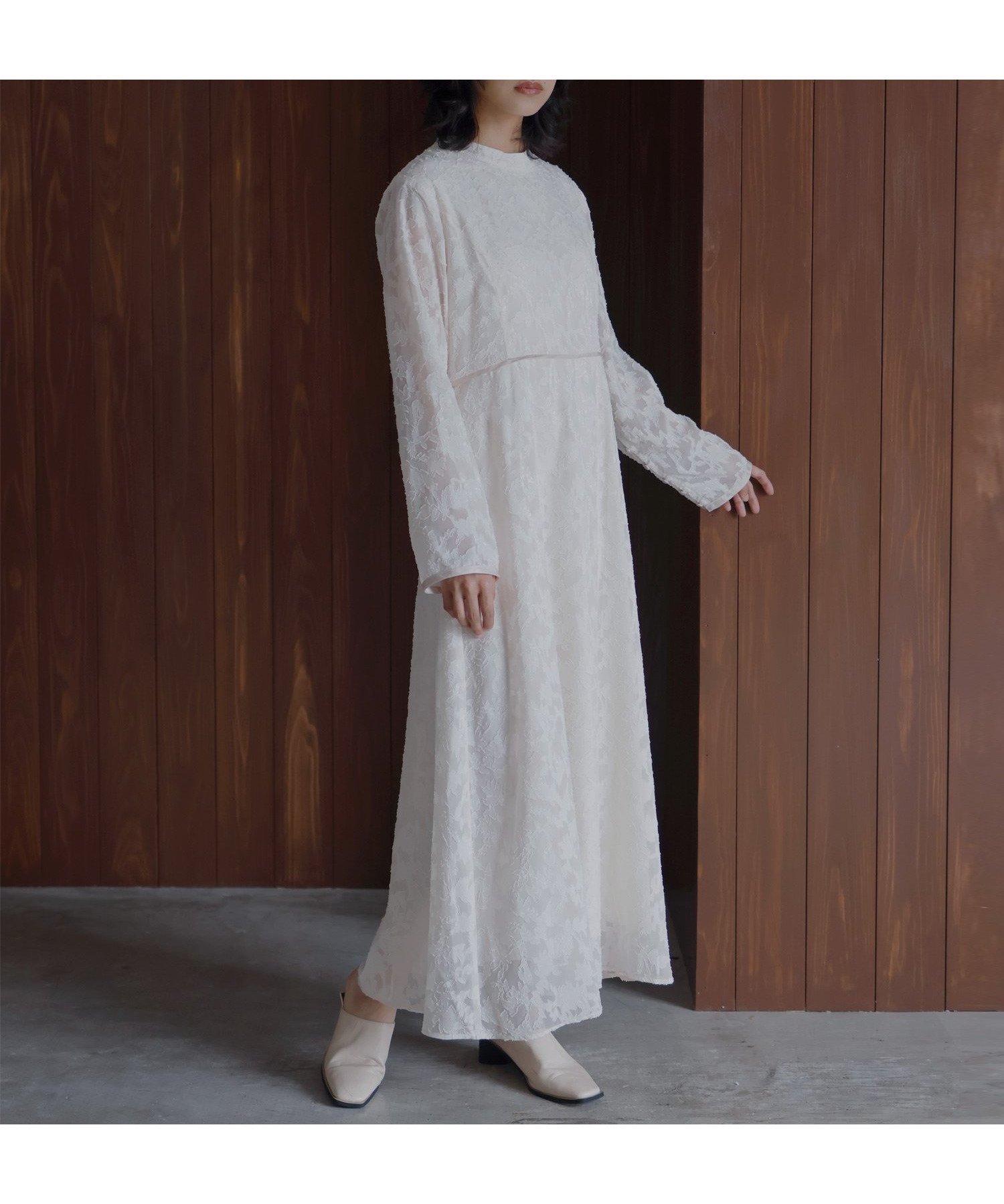 【ヘラム/hellam】のジャガード フレアワンピース インテリア・キッズ・メンズ・レディースファッション・服の通販 founy(ファウニー) 　ファッション　Fashion　レディースファッション　Fashion for Women　ワンピース　Dresses　フレア　Flare, Flared　エレガント 上品　Elegant　アイボリー|ID: prp329100004987459 ipo3291000000037362076