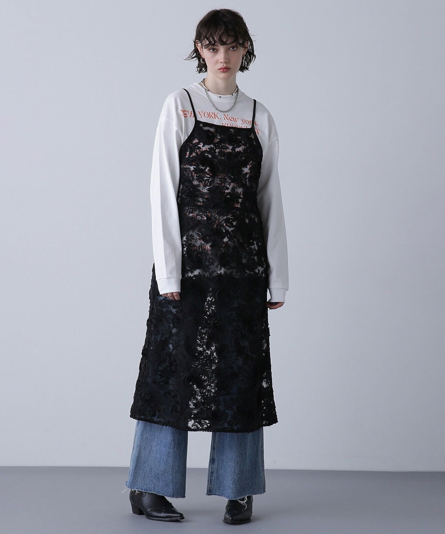 【ローズバッド/ROSE BUD】の2WAYエンブロイダリーレースワンピース インテリア・キッズ・メンズ・レディースファッション・服の通販 founy(ファウニー) 　ファッション　Fashion　レディースファッション　Fashion for Women　ワンピース　Dresses　シフォン　Chiffon, Lightweight Fabric　チェック　Check, Plaid, Tartan　デニム　Denim, Jeans Material　ベーシック　Basic, Essential　リボン　Ribbon, Bow　レース　Lace, Lace Fabric　BLACK|ID: prp329100004987474 ipo3291000000037362218