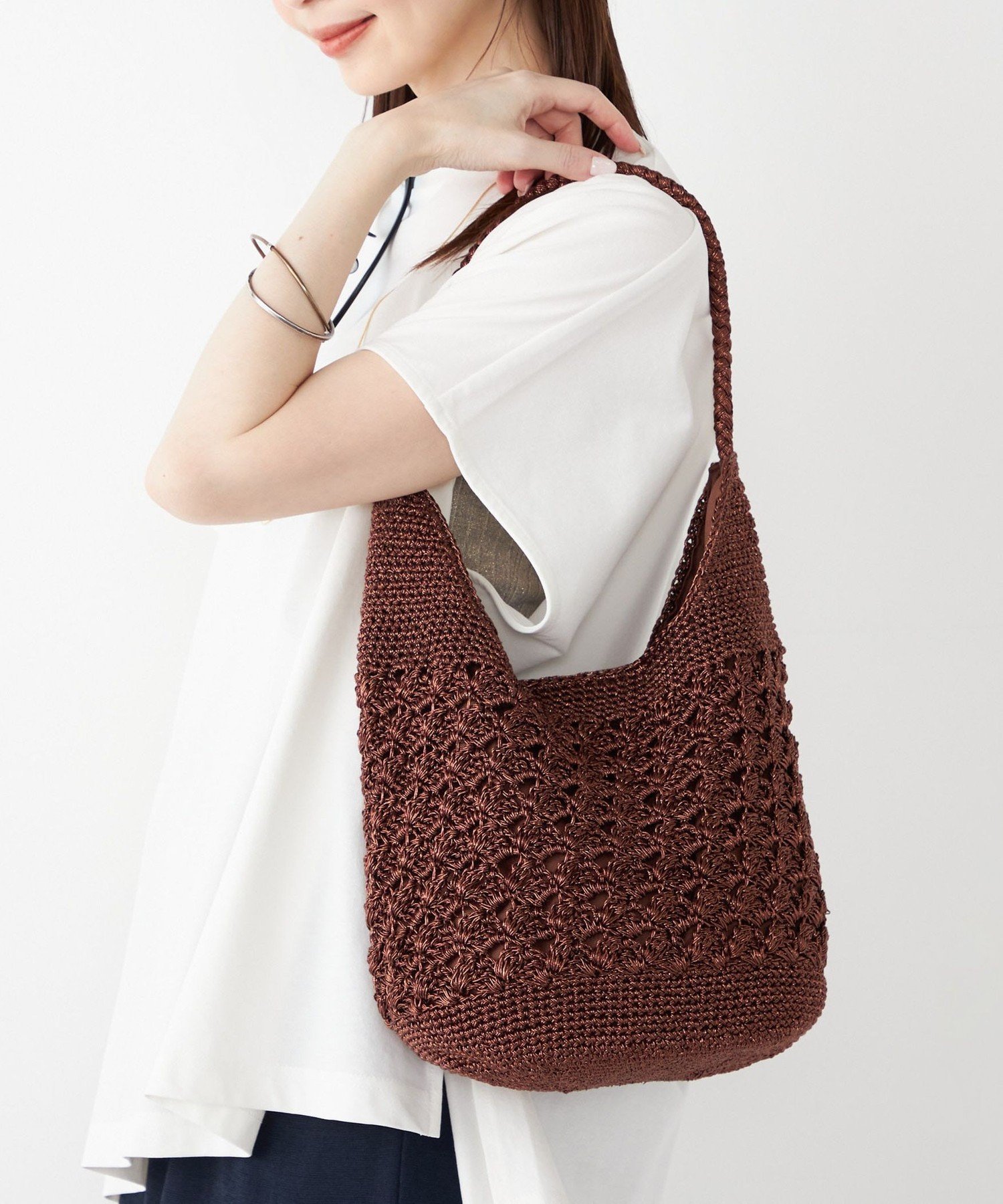 【シップス/SHIPS】のSHIPS Colors メタリック クロシェ バッグ インテリア・キッズ・メンズ・レディースファッション・服の通販 founy(ファウニー) 　ファッション　Fashion　レディースファッション　Fashion for Women　バッグ　Bags　春　Spring　クロシェ　Crochet, Knitted Lace　今季　This Season, Current Season　メタリック　Metallic, Shiny Finish　メンズ　Men's, Menswear　S/S・春夏　SS, Spring/Summer, Warm Season　アウトレット　Outlet / Clearance　夏　Summer　ビジネス 仕事 通勤　Business / Work / Commuting　ブラウン|ID: prp329100004987506 ipo3291000000037362495