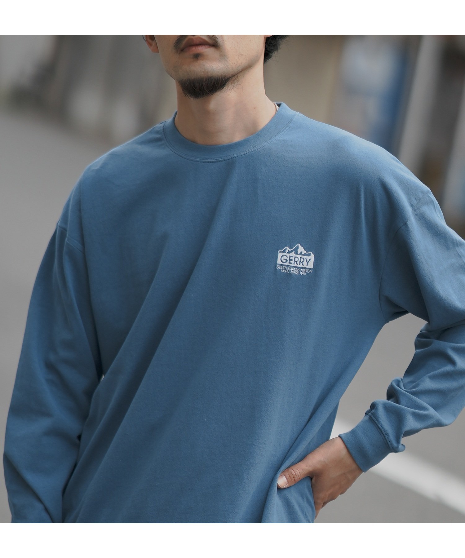 【インプローブス/improves】のGERRY ジェリー 別注 マウンテン 刺しゅう 長袖Tシャツ インテリア・キッズ・メンズ・レディースファッション・服の通販 founy(ファウニー) 　ファッション　Fashion　レディースファッション　Fashion for Women　トップス・カットソー　Cut & Sew Tops　シャツ・ブラウス・オフィスカジュアル　Elegant Blouses & Button-Ups　ロングTシャツ・Tシャツ　Longline T-Shirts & Tees　アウトドア　Outdoor Clothing　アメリカン　American Style　カーゴパンツ　Cargo Pants, Utility Pants　ショーツ　Shorts, Short Pants　シンプル　Simple, Minimal　デニム　Denim, Jeans Material　トレンド　Trend, Trending Now　定番　Standard, Basic Item　長袖　Long Sleeve, Full Sleeve　パープル　Purple, Violet　別注　Limited Edition, Custom Order　ワイド　Wide, Wide Fit　ワンポイント　One Point, Statement Accent　おすすめ　Recommended / Our Picks　ダークブルー|ID: prp329100004987789 ipo3291000000037364935