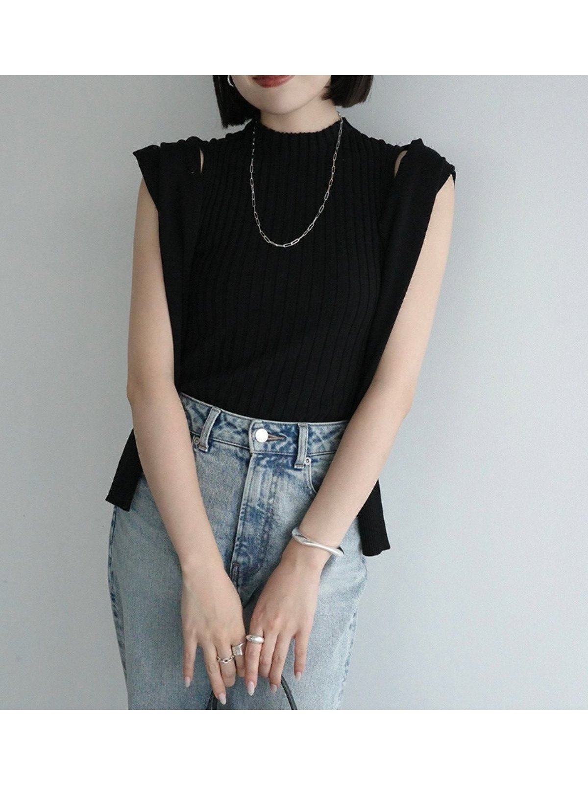 【アニュアンス/anuans】の*マーセライズコットンリブニットトップス インテリア・キッズ・メンズ・レディースファッション・服の通販 founy(ファウニー) 　ファッション　Fashion　レディースファッション　Fashion for Women　トップス・カットソー　Cut & Sew Tops　ニット　Knit Tops & Sweaters　おすすめ　Recommended / Our Picks　アンサンブル　Ensemble Set　インナー　Innerwear　カーディガン　Cardigan, Knitwear　シルク　Silk, 100% Silk　ジャケット　Jacket, Outerwear　ワイド　Wide, Wide Fit　エレガント 上品　Elegant　BLACK|ID: prp329100004987850 ipo3291000000037365741