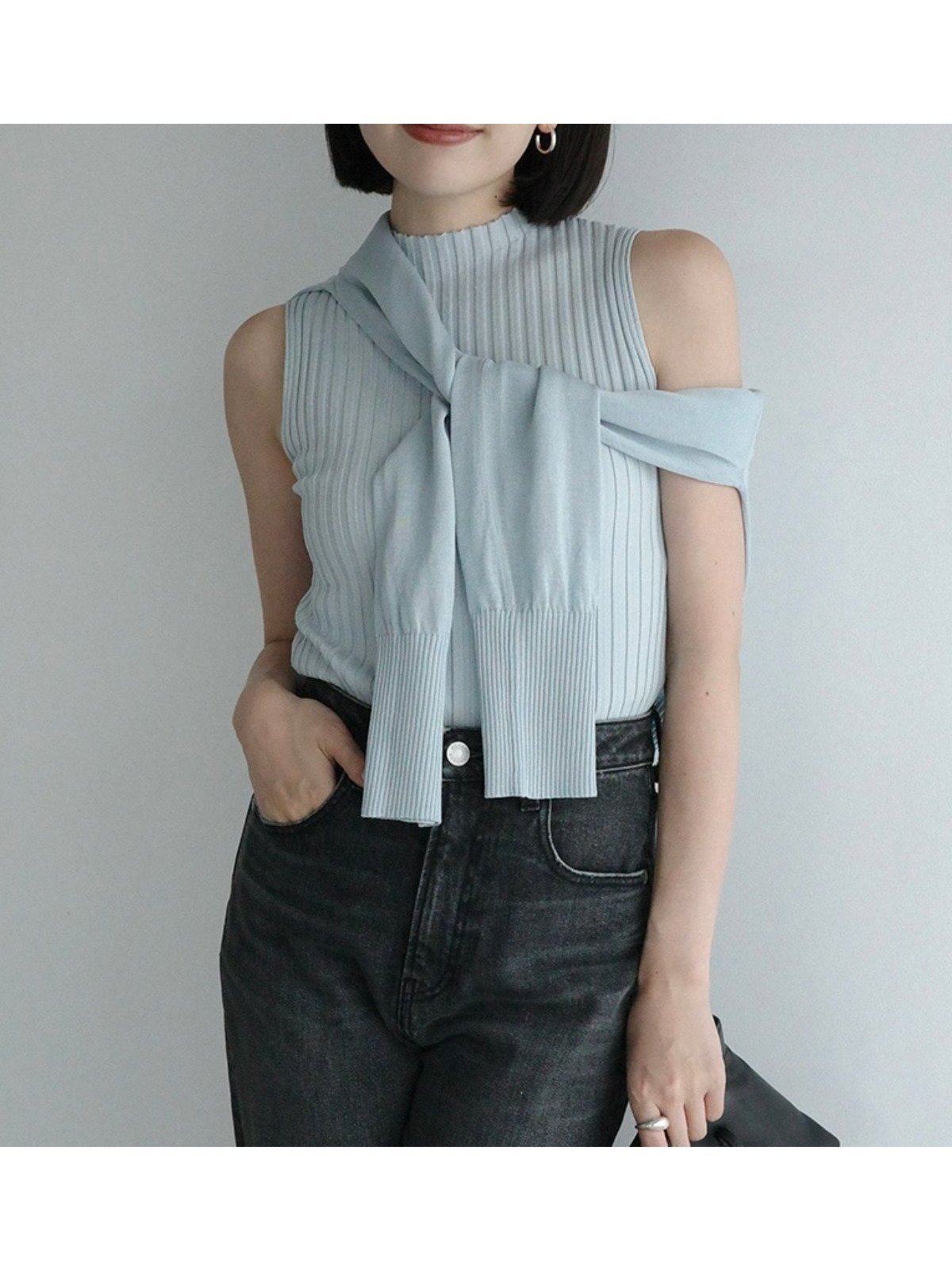 【アニュアンス/anuans】の*マーセライズコットンリブニットトップス インテリア・キッズ・メンズ・レディースファッション・服の通販 founy(ファウニー) 　ファッション　Fashion　レディースファッション　Fashion for Women　トップス・カットソー　Cut & Sew Tops　ニット　Knit Tops & Sweaters　おすすめ　Recommended / Our Picks　アンサンブル　Ensemble Set　インナー　Innerwear　カーディガン　Cardigan, Knitwear　シルク　Silk, 100% Silk　ジャケット　Jacket, Outerwear　ワイド　Wide, Wide Fit　エレガント 上品　Elegant　SAX|ID: prp329100004987850 ipo3291000000037365743
