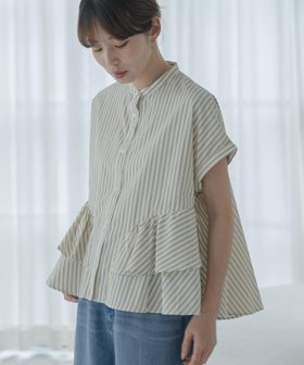 【サニーレーベル/Sonny Label / URBAN RESEARCH】の『WEB限定』バンドカラーフリルストライプ半袖シャツ 大人の最旬トレンドファッション＆コーディネート founy(ファウニー) ファッション Fashion レディースファッション Fashion for Women トップス・カットソー Cut & Sew Tops シャツ・ブラウス・オフィスカジュアル Elegant Blouses & Button-Ups 2026年 2026 2026春夏・S/S Spring/Summer 2026 SS26 おすすめ Recommended / Our Picks スラックス Slacks, Dress Pants デニム Denim, Jeans Material フリル Frill, Ruffle 半袖 Short Sleeve, Half Sleeve 夏 Summer 春 Spring S/S・春夏 SS, Spring/Summer, Warm Season |ID:prp329100004987853