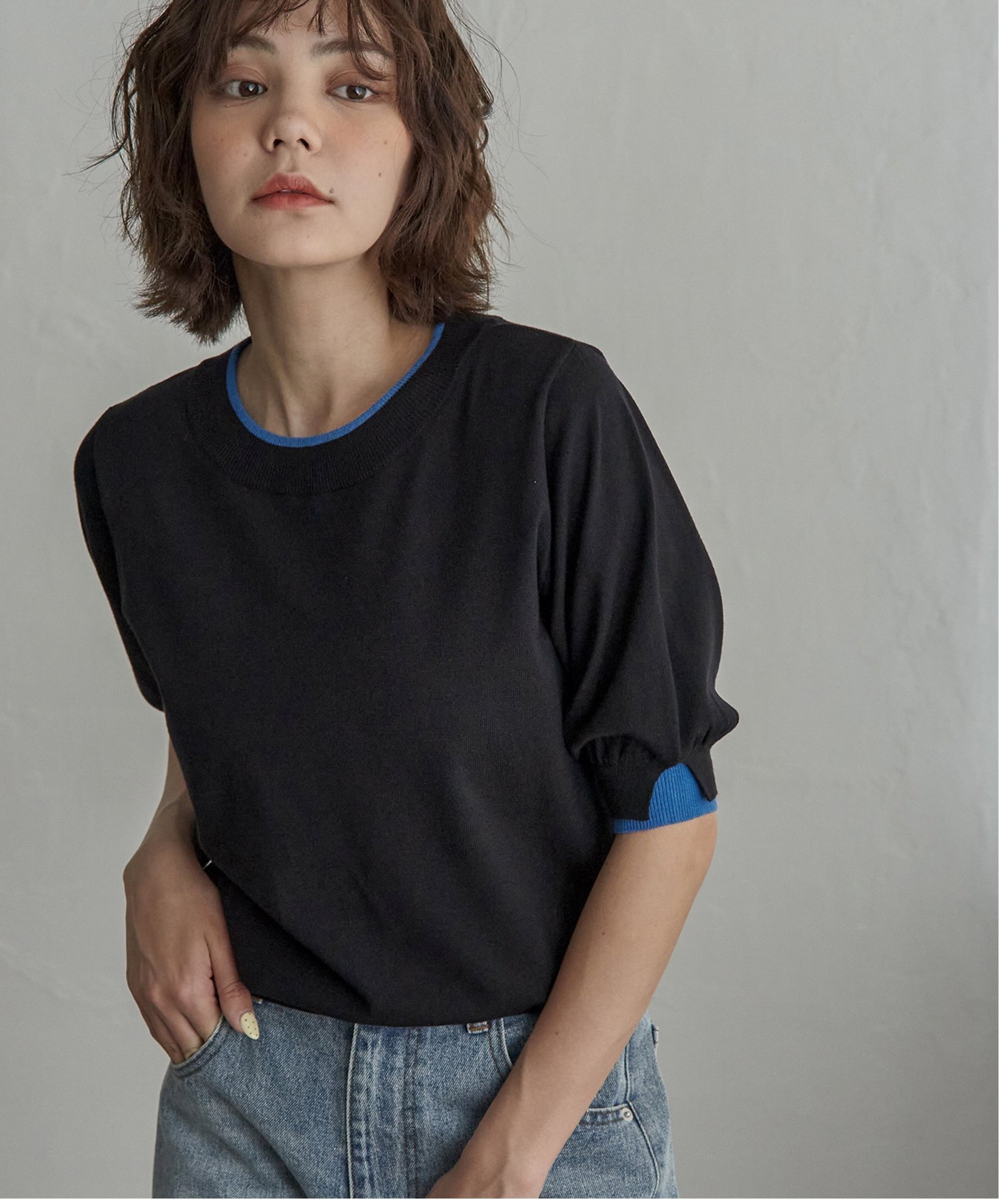 【ノッチ/notch】の袖配色パフスリーブプルオーバー インテリア・キッズ・メンズ・レディースファッション・服の通販 founy(ファウニー) 　ファッション　Fashion　レディースファッション　Fashion for Women　トップス・カットソー　Cut & Sew Tops　カジュアルプルオーバー・ニットトップス　Pullovers & Knit Tops / Casual Pullovers　ガーリー　Girly, Feminine Style　スリット　Slit, Slit Detail　スリーブ　Sleeve, Long Sleeve / Short Sleeve　ブラック|ID: prp329100004987873 ipo3291000000037366058