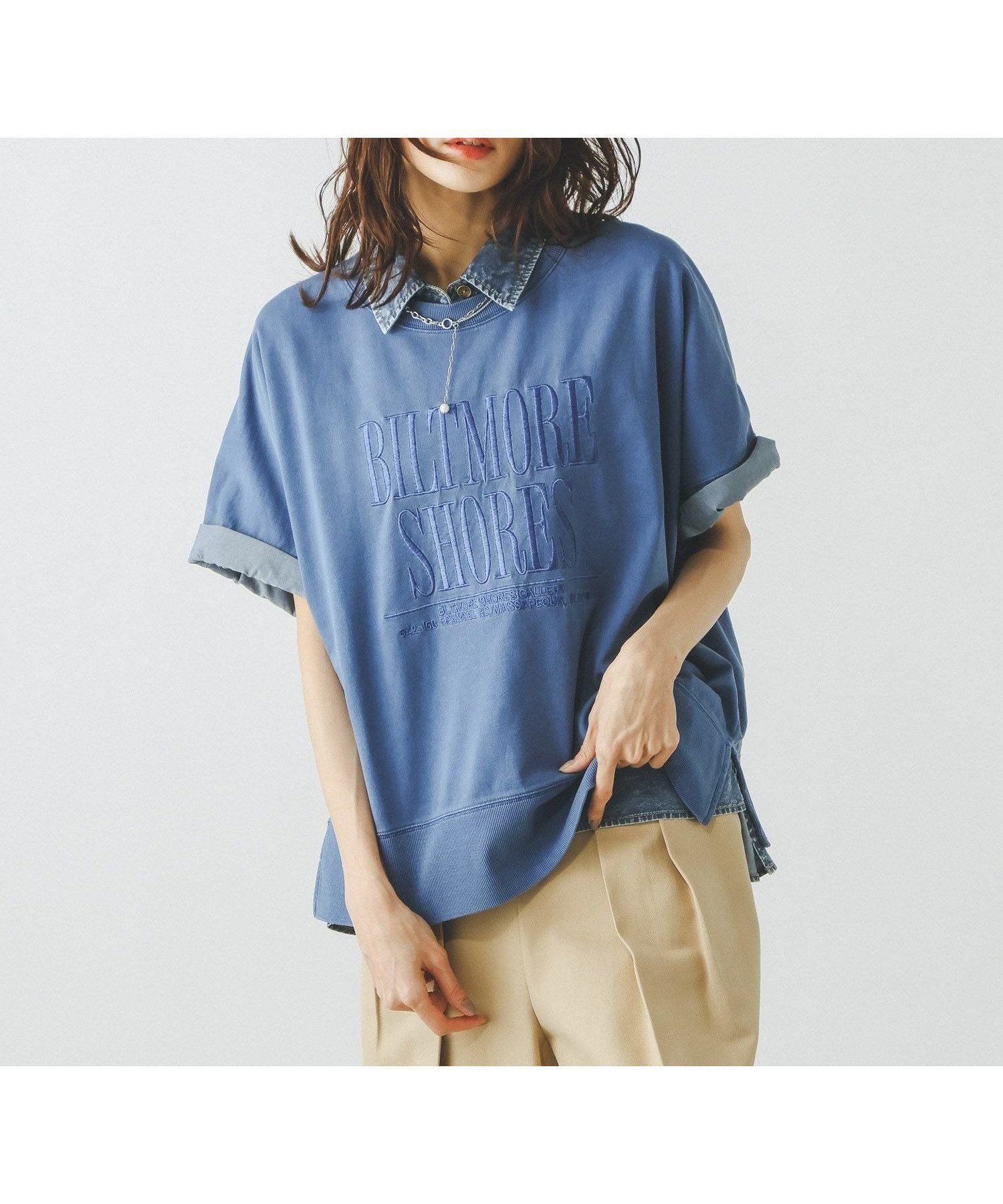 【グローバルワーク/GLOBAL WORK】のピグメントカレッジプルオーバー6分袖/660939 インテリア・キッズ・メンズ・レディースファッション・服の通販 founy(ファウニー) 　ファッション　Fashion　レディースファッション　Fashion for Women　トップス・カットソー　Cut & Sew Tops　カジュアルプルオーバー・ニットトップス　Pullovers & Knit Tops / Casual Pullovers　おすすめ　Recommended / Our Picks　タイトスカート　Pencil Skirt, Tight Skirt　デニム　Denim, Jeans Material　ビンテージ　Vintage, Retro Style　ボトム　Bottoms, Lower Wear　ワイド　Wide, Wide Fit　ヴィンテージ　Vintage Style　インディゴブルー85|ID: prp329100004987883 ipo3291000000037366144