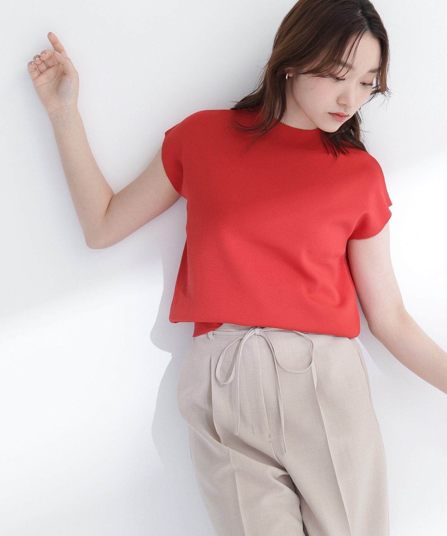 【ナチュラル ビューティー ベーシック/NATURAL BEAUTY BASIC】の総針ベーシックニット モックネック インテリア・キッズ・メンズ・レディースファッション・服の通販 founy(ファウニー) 　ファッション　Fashion　レディースファッション　Fashion for Women　トップス・カットソー　Cut & Sew Tops　ニット　Knit Tops & Sweaters　ストレート　Straight, Straight Cut　スリーブ　Sleeve, Long Sleeve / Short Sleeve　フレンチ　French, French Style　ベーシック　Basic, Essential　モックネック　Mock Neck, Short Turtleneck　定番　Standard, Basic Item　レッド|ID: prp329100004987895 ipo3291000000037366264