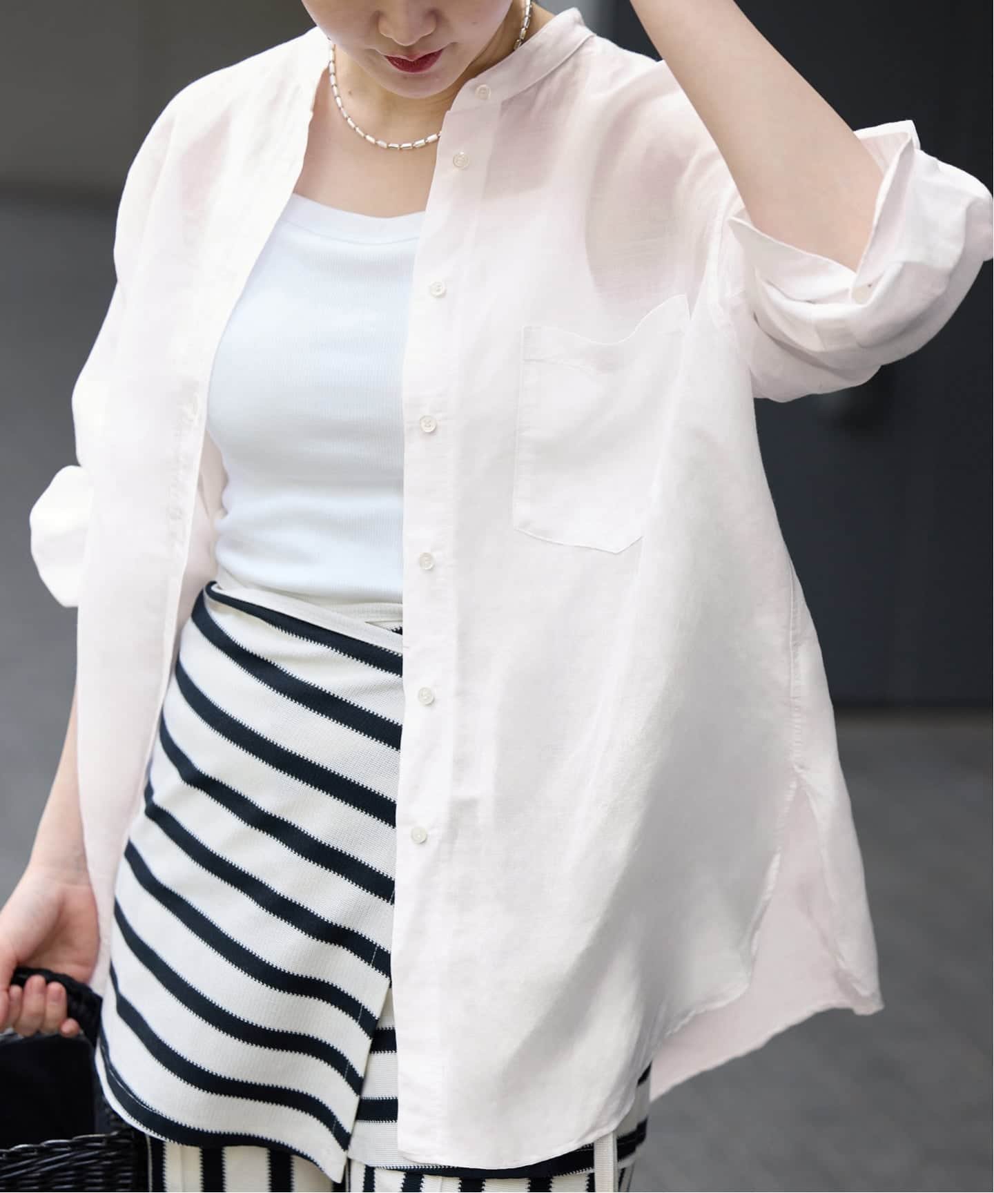 【イエナ/IENA】の《一部カラーWEB限定》ラミーリヨセルバンドカラーシャツ インテリア・キッズ・メンズ・レディースファッション・服の通販 founy(ファウニー) 　ファッション　Fashion　レディースファッション　Fashion for Women　トップス・カットソー　Cut & Sew Tops　シャツ・ブラウス・オフィスカジュアル　Elegant Blouses & Button-Ups　ストライプ　Stripe, Striped Pattern　定番　Standard, Basic Item　ポケット　Pocket, Pocket Detail　無地　Plain, Solid Color　エレガント 上品　Elegant　ビジネス 仕事 通勤　Business / Work / Commuting　2026年　2026　2026春夏・S/S　Spring/Summer 2026 SS26　ホワイト|ID: prp329100004987914 ipo3291000000037366488
