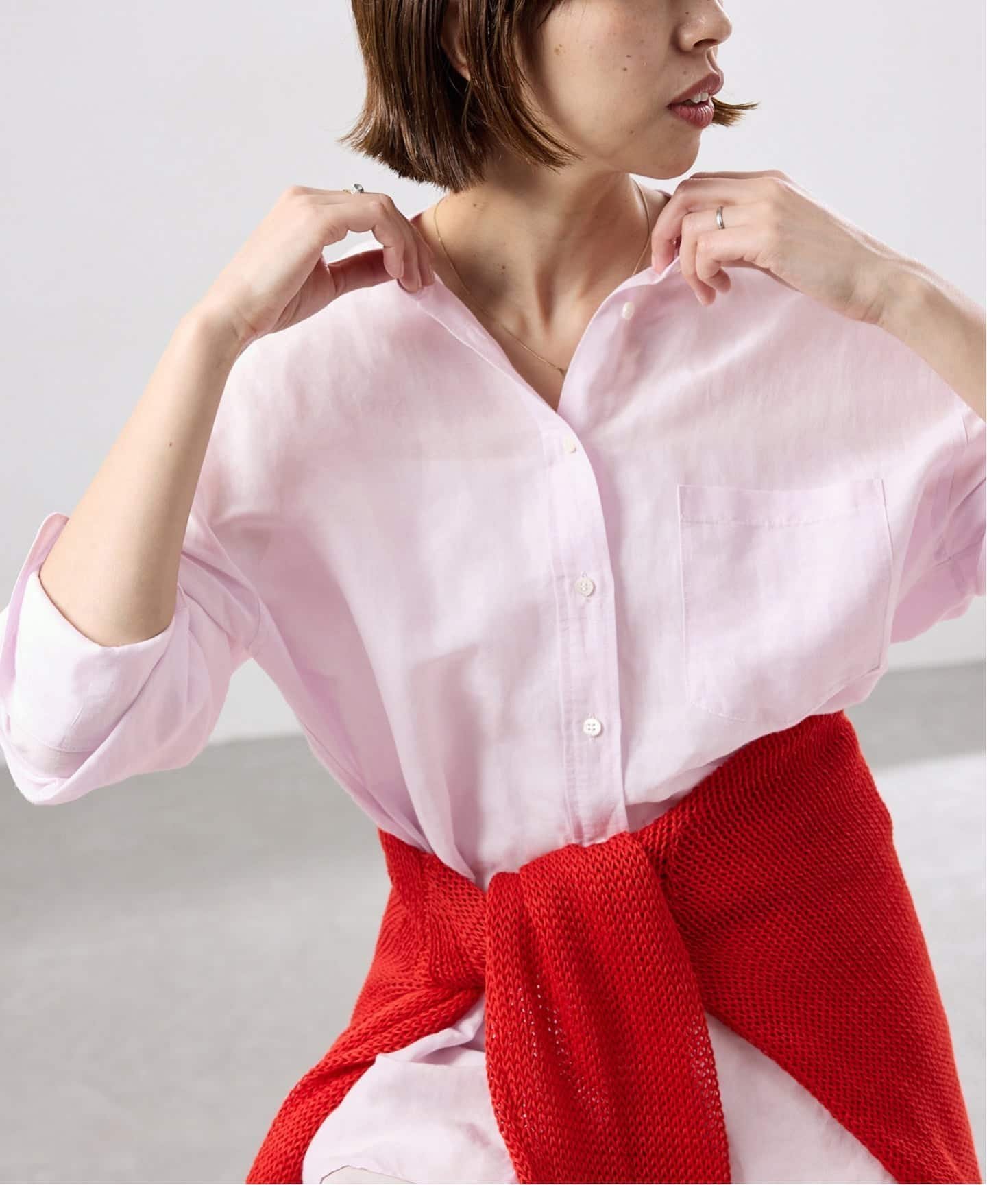 【イエナ/IENA】の《一部カラーWEB限定》ラミーリヨセルバンドカラーシャツ インテリア・キッズ・メンズ・レディースファッション・服の通販 founy(ファウニー) 　ファッション　Fashion　レディースファッション　Fashion for Women　トップス・カットソー　Cut & Sew Tops　シャツ・ブラウス・オフィスカジュアル　Elegant Blouses & Button-Ups　ストライプ　Stripe, Striped Pattern　定番　Standard, Basic Item　ポケット　Pocket, Pocket Detail　無地　Plain, Solid Color　エレガント 上品　Elegant　ビジネス 仕事 通勤　Business / Work / Commuting　2026年　2026　2026春夏・S/S　Spring/Summer 2026 SS26　ピンク|ID: prp329100004987914 ipo3291000000037366491