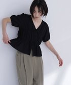 【ナチュラル ビューティー ベーシック/NATURAL BEAUTY BASIC】のフロントリボンシュリンクカットソー 大人の最旬トレンドファッション＆コーディネート founy(ファウニー) ファッション Fashion レディースファッション Fashion for Women トップス・カットソー Cut & Sew Tops カットソー・ベーシックTシャツ Cut-and-Sewn Tops / Stretch Tees & Basics カットソー Cut and Sewn Top ダブル Double, Double-Breasted フロント Front, Front Design リボン Ribbon, Bow thumbnail ブラック|ID: prp329100004987919 ipo3291000000037366559