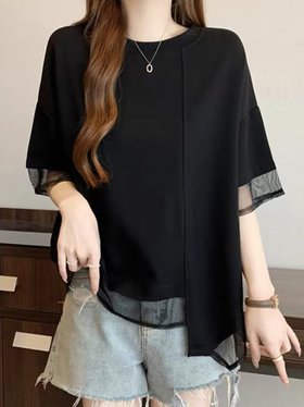 【ドゥーベル/Doux Belle】のメッシュ*オーバーサイズトップス レディース トップス 大人の最旬トレンドファッション＆コーディネート founy(ファウニー) ファッション Fashion レディースファッション Fashion for Women トップス・カットソー Cut & Sew Tops シンプル Simple, Minimal バランス Balance, Style Balance フロント Front, Front Design メッシュ Mesh, Net Fabric 半袖 Short Sleeve, Half Sleeve 夏 Summer 春 Spring S/S・春夏 SS, Spring/Summer, Warm Season |ID:prp329100004987923