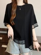 【ドゥーベル/Doux Belle】のメッシュ*オーバーサイズトップス レディース トップス 大人の最旬トレンドファッション＆コーディネート founy(ファウニー) ファッション Fashion レディースファッション Fashion for Women トップス・カットソー Cut & Sew Tops シンプル Simple, Minimal バランス Balance, Style Balance フロント Front, Front Design メッシュ Mesh, Net Fabric 半袖 Short Sleeve, Half Sleeve 夏 Summer 春 Spring S/S・春夏 SS, Spring/Summer, Warm Season thumbnail ブラック|ID: prp329100004987923 ipo3291000000037366588