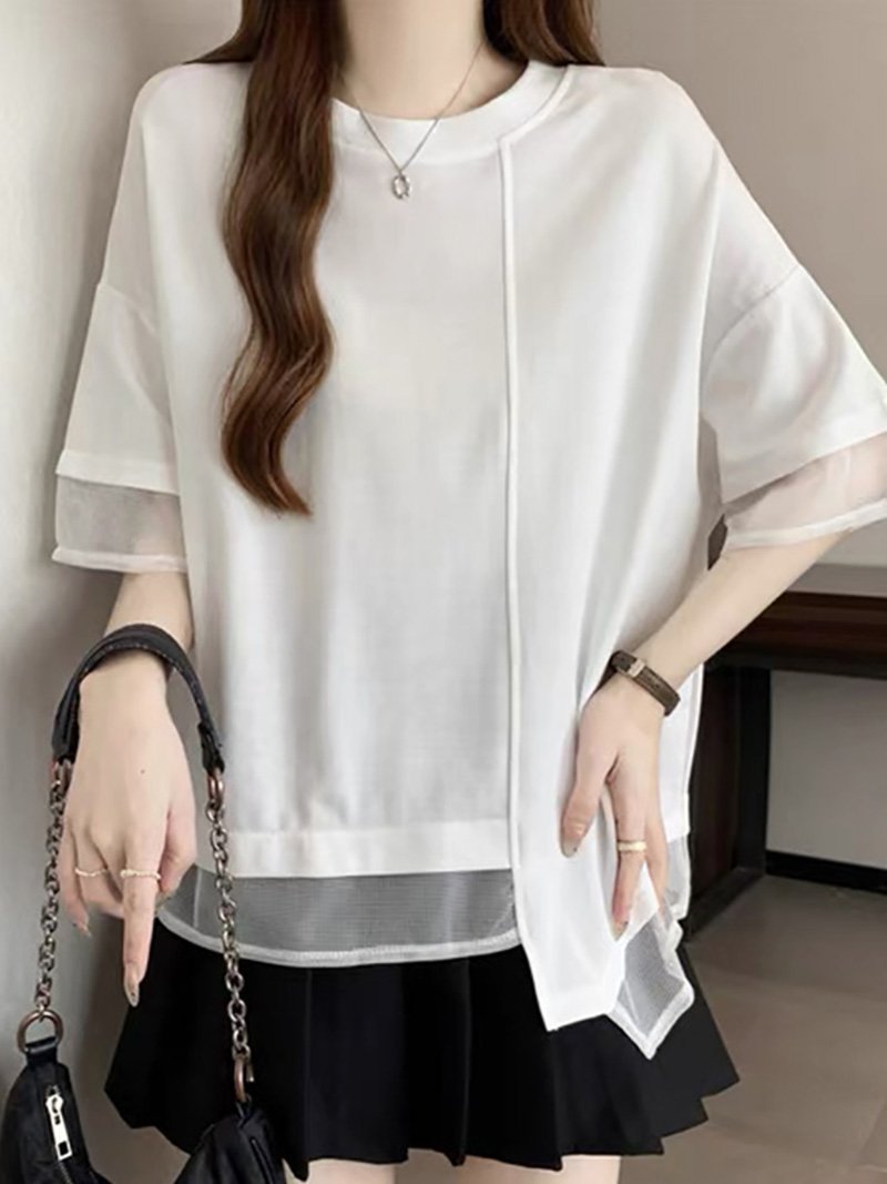 【ドゥーベル/Doux Belle】のメッシュ*オーバーサイズトップス レディース トップス インテリア・キッズ・メンズ・レディースファッション・服の通販 founy(ファウニー) 　ファッション　Fashion　レディースファッション　Fashion for Women　トップス・カットソー　Cut & Sew Tops　シンプル　Simple, Minimal　バランス　Balance, Style Balance　フロント　Front, Front Design　メッシュ　Mesh, Net Fabric　半袖　Short Sleeve, Half Sleeve　夏　Summer　春　Spring　S/S・春夏　SS, Spring/Summer, Warm Season　ホワイト|ID: prp329100004987923 ipo3291000000037366589