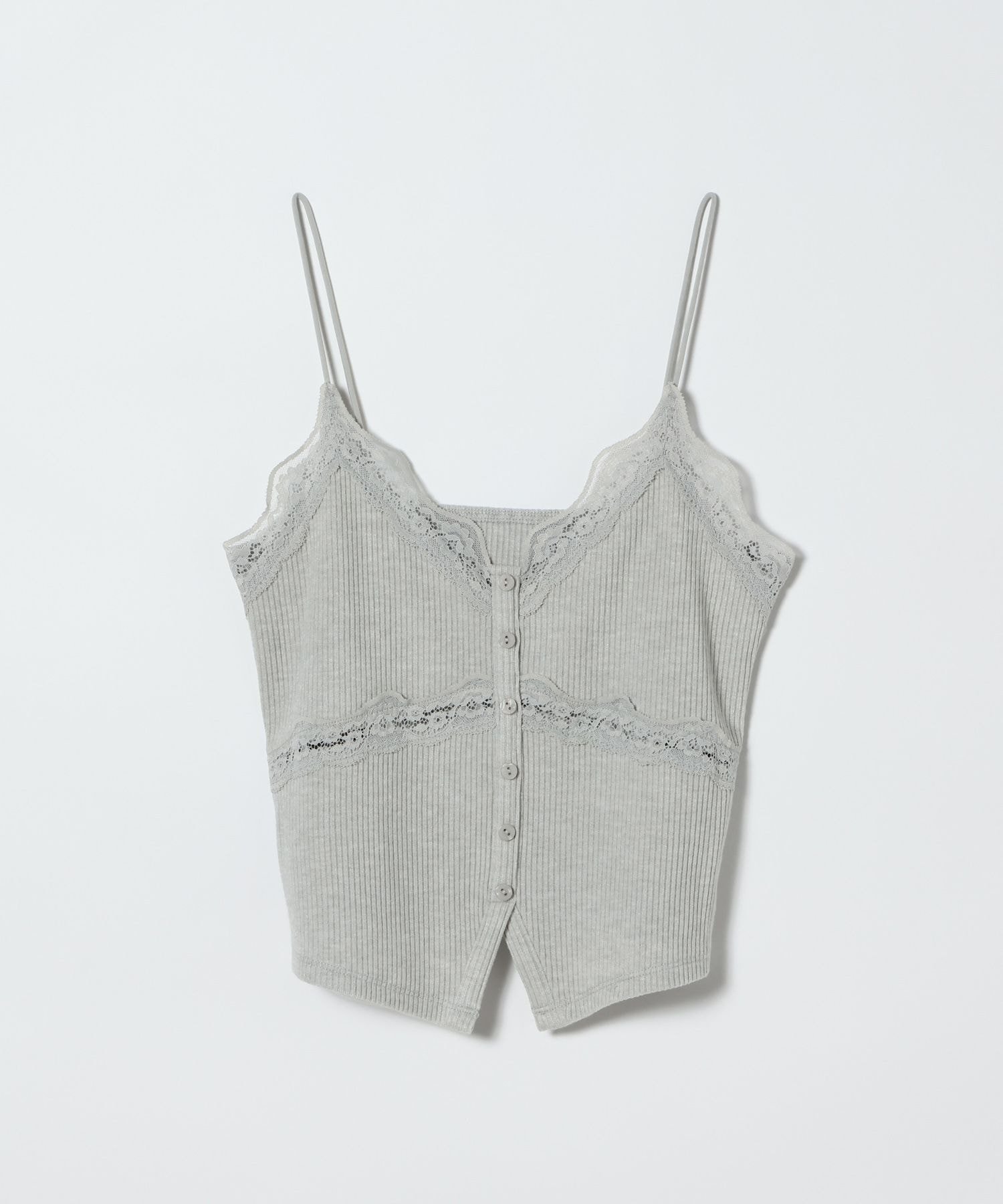 【ジーナシス/JEANASiS】のリブカットレーストリムキャミ インテリア・キッズ・メンズ・レディースファッション・服の通販 founy(ファウニー) 　ファッション　Fashion　レディースファッション　Fashion for Women　トップス・カットソー　Cut & Sew Tops　キャミソール&ノースリーブ　Camisoles & Sleeveless Tops　おすすめ　Recommended / Our Picks　インナー　Innerwear　カットソー　Cut and Sewn Top　キャミソール　Camisole, Spaghetti Strap Top　デニム　Denim, Jeans Material　トレンド　Trend, Trending Now　ビスチェ　Bustier, Corset Top　フィット　Fit, Slim Fit　フロント　Front, Front Design　ボトム　Bottoms, Lower Wear　レース　Lace, Lace Fabric　ワイド　Wide, Wide Fit　夏　Summer　グレー|ID: prp329100004987925 ipo3291000000037366600