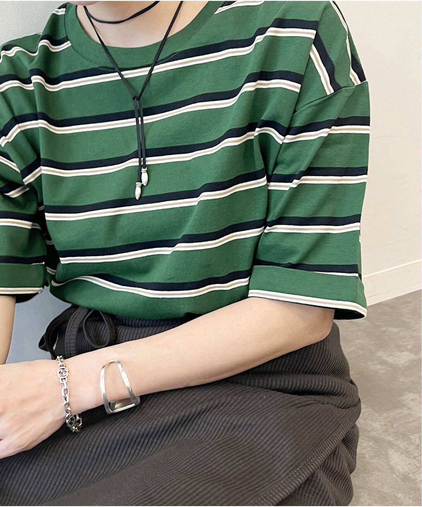 【ジャーナルスタンダード/JOURNAL STANDARD】の《追加4》汗ジミ防止ボーダービッグT インテリア・キッズ・メンズ・レディースファッション・服の通販 founy(ファウニー) 　ファッション　Fashion　レディースファッション　Fashion for Women　インナー　Innerwear　シンプル　Simple, Minimal　スタンダード　Standard, Basic　ビッグ　Big, Oversized　ベーシック　Basic, Essential　ボーダー　Border, Stripe　無地　Plain, Solid Color　おすすめ　Recommended / Our Picks　夏　Summer　2025年　2025　2025-2026秋冬・A/W　Autumn/Winter 2025–26 AW25–26　グリーン A|ID: prp329100004987933 ipo3291000000037366651