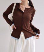 【アンドミー/andme】のヘンリーネック バイカラー 長袖 シアー トップス 大人の最旬トレンドファッション＆コーディネート founy(ファウニー) ファッション Fashion レディースファッション Fashion for Women トップス・カットソー Cut & Sew Tops シアー Sheer, See-Through シンプル Simple, Minimal スラックス Slacks, Dress Pants デニム Denim, Jeans Material 長袖 Long Sleeve, Full Sleeve エレガント 上品 Elegant thumbnail ブラウン×サックスブルー|ID: prp329100004987939 ipo3291000000037366717