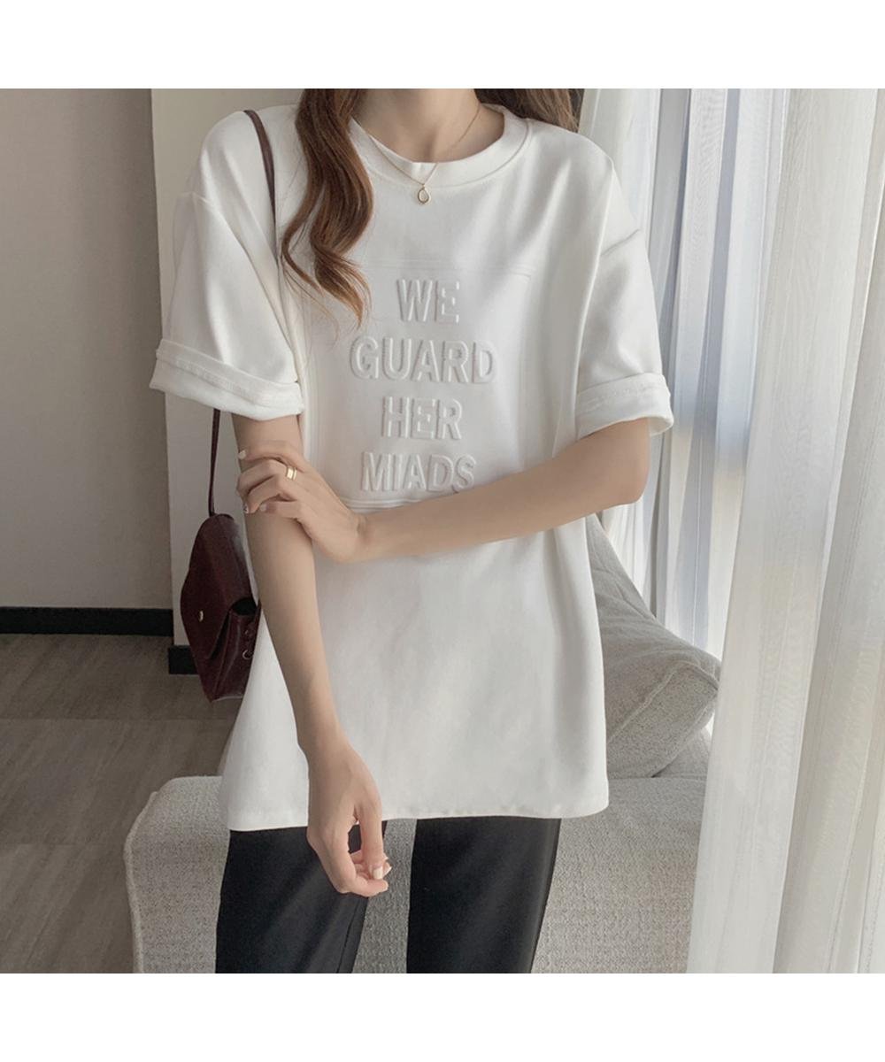 【ミニミニストア/miniministore】の立体ロゴtシャツ 韓国チュニックロンT インテリア・キッズ・メンズ・レディースファッション・服の通販 founy(ファウニー) 　ファッション　Fashion　レディースファッション　Fashion for Women　トップス・カットソー　Cut & Sew Tops　シャツ・ブラウス・オフィスカジュアル　Elegant Blouses & Button-Ups　ロングTシャツ・Tシャツ　Longline T-Shirts & Tees　カットソー　Cut and Sewn Top　チュニック　Tunic, Long Top　トレンド　Trend, Trending Now　ビッグ　Big, Oversized　半袖　Short Sleeve, Half Sleeve　ホワイト|ID: prp329100004987945 ipo3291000000037366770