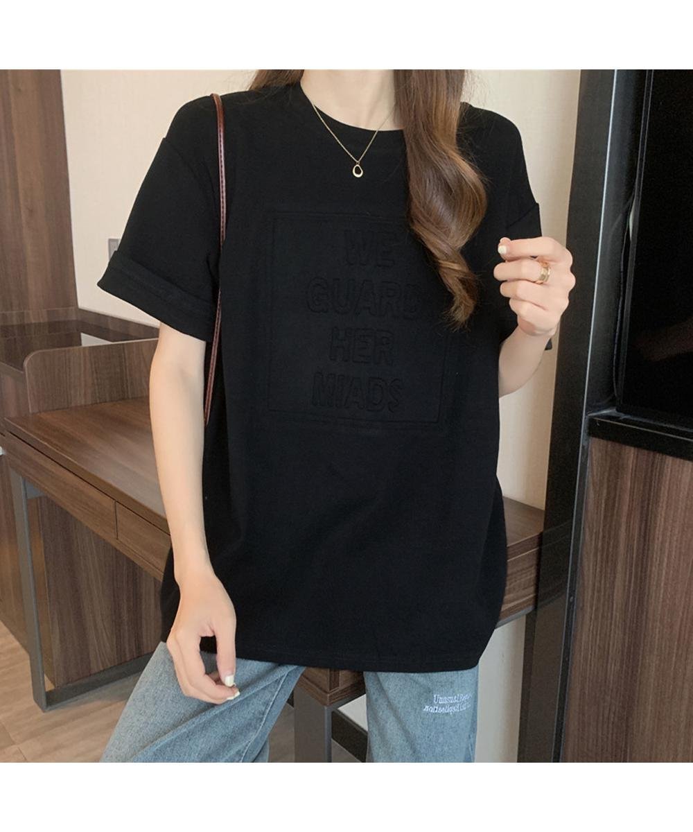 【ミニミニストア/miniministore】の立体ロゴtシャツ 韓国チュニックロンT インテリア・キッズ・メンズ・レディースファッション・服の通販 founy(ファウニー) 　ファッション　Fashion　レディースファッション　Fashion for Women　トップス・カットソー　Cut & Sew Tops　シャツ・ブラウス・オフィスカジュアル　Elegant Blouses & Button-Ups　ロングTシャツ・Tシャツ　Longline T-Shirts & Tees　カットソー　Cut and Sewn Top　チュニック　Tunic, Long Top　トレンド　Trend, Trending Now　ビッグ　Big, Oversized　半袖　Short Sleeve, Half Sleeve　ブラック|ID: prp329100004987945 ipo3291000000037366771