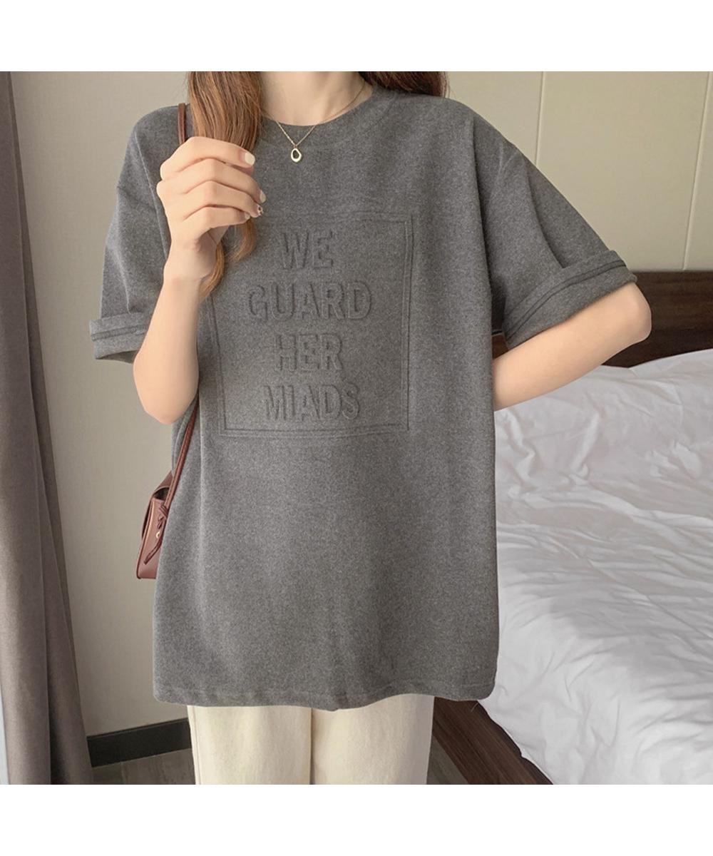 【ミニミニストア/miniministore】の立体ロゴtシャツ 韓国チュニックロンT インテリア・キッズ・メンズ・レディースファッション・服の通販 founy(ファウニー) 　ファッション　Fashion　レディースファッション　Fashion for Women　トップス・カットソー　Cut & Sew Tops　シャツ・ブラウス・オフィスカジュアル　Elegant Blouses & Button-Ups　ロングTシャツ・Tシャツ　Longline T-Shirts & Tees　カットソー　Cut and Sewn Top　チュニック　Tunic, Long Top　トレンド　Trend, Trending Now　ビッグ　Big, Oversized　半袖　Short Sleeve, Half Sleeve　ダークグレー|ID: prp329100004987945 ipo3291000000037366773